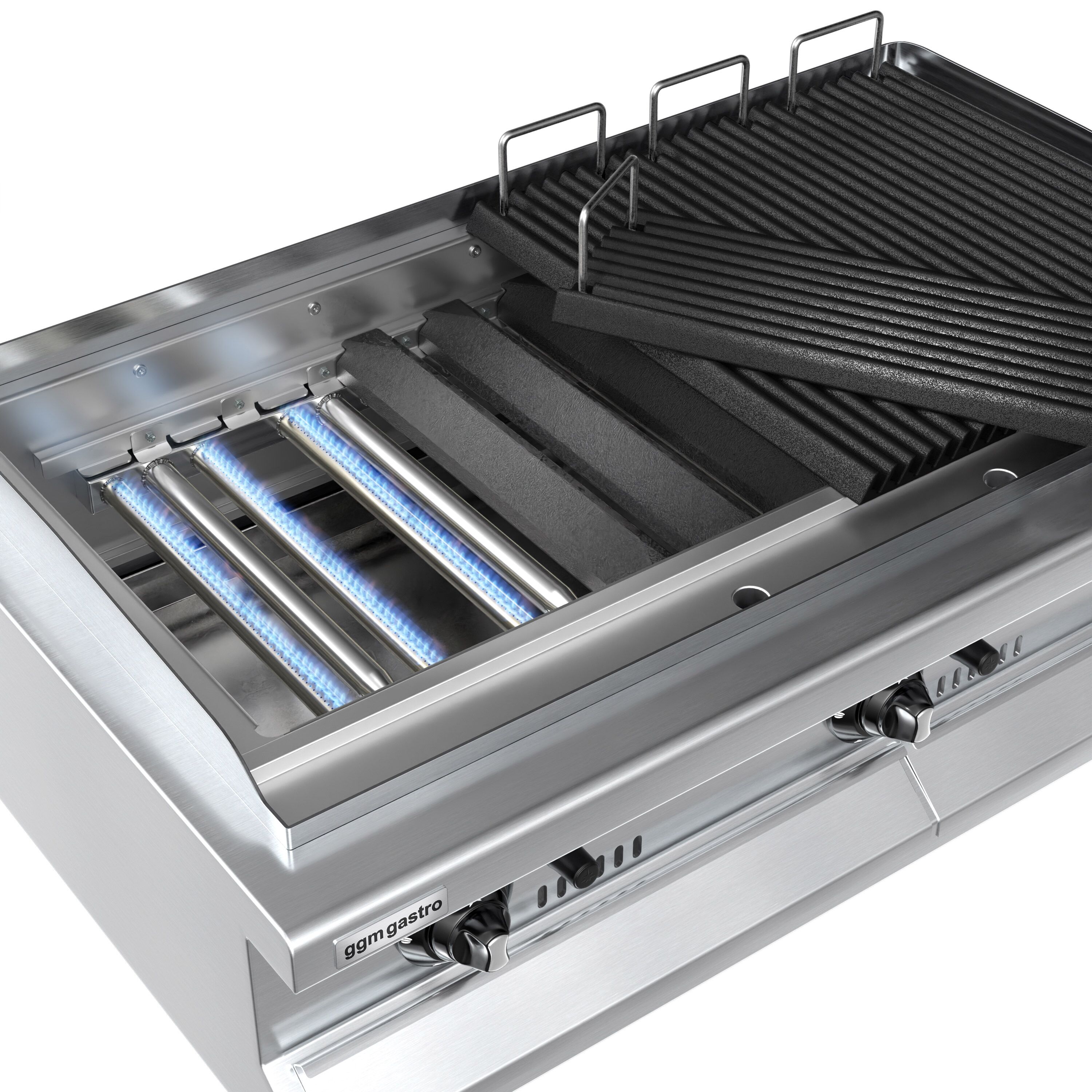 Barbecue à gaz professionnel - 15,6kW - de table - P730mm - grilles de cuisson en fonte