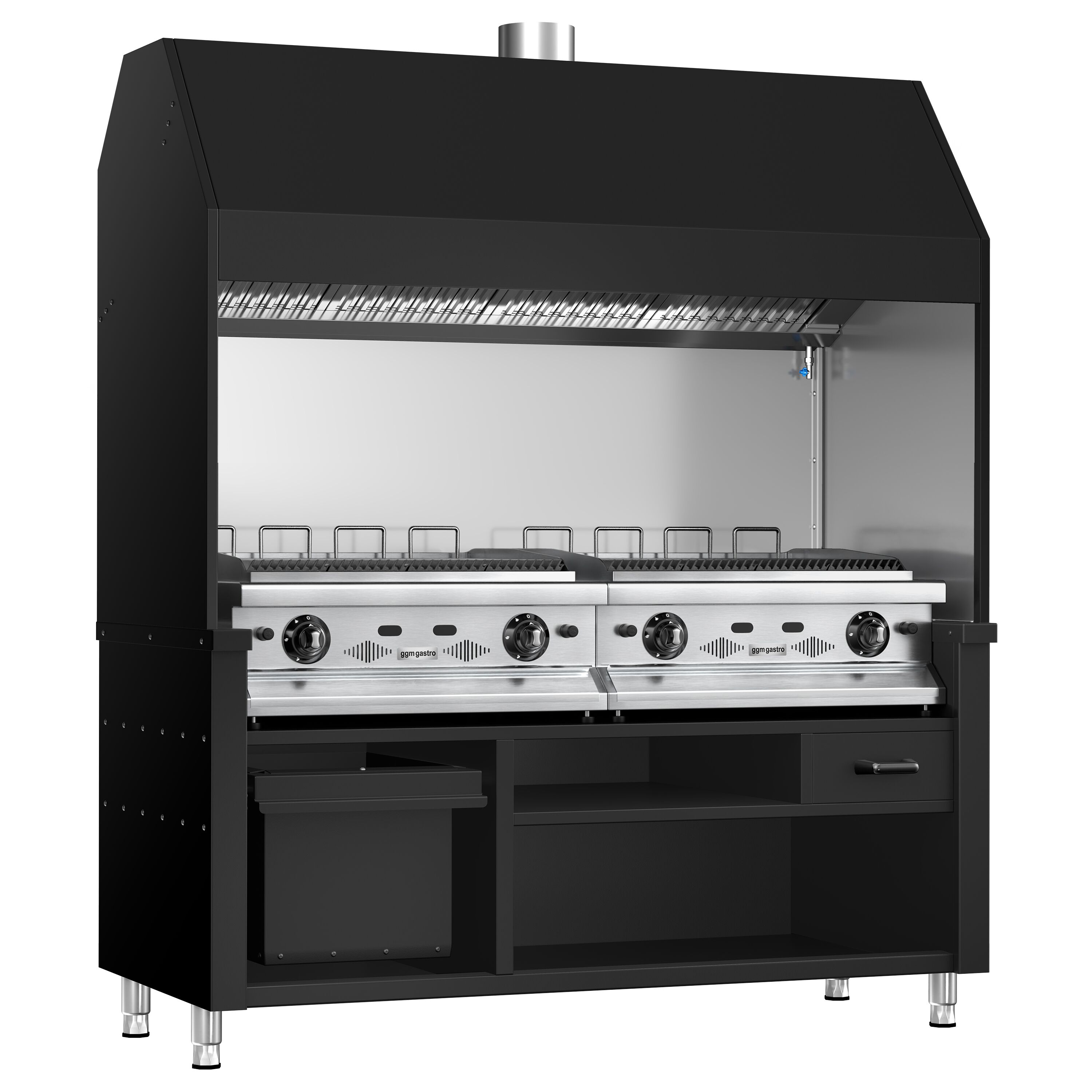 Commercial Gas Chargrill BERLIN - 1760mm - 790mm Deep - 8 Grill Grids - 28kW - Black