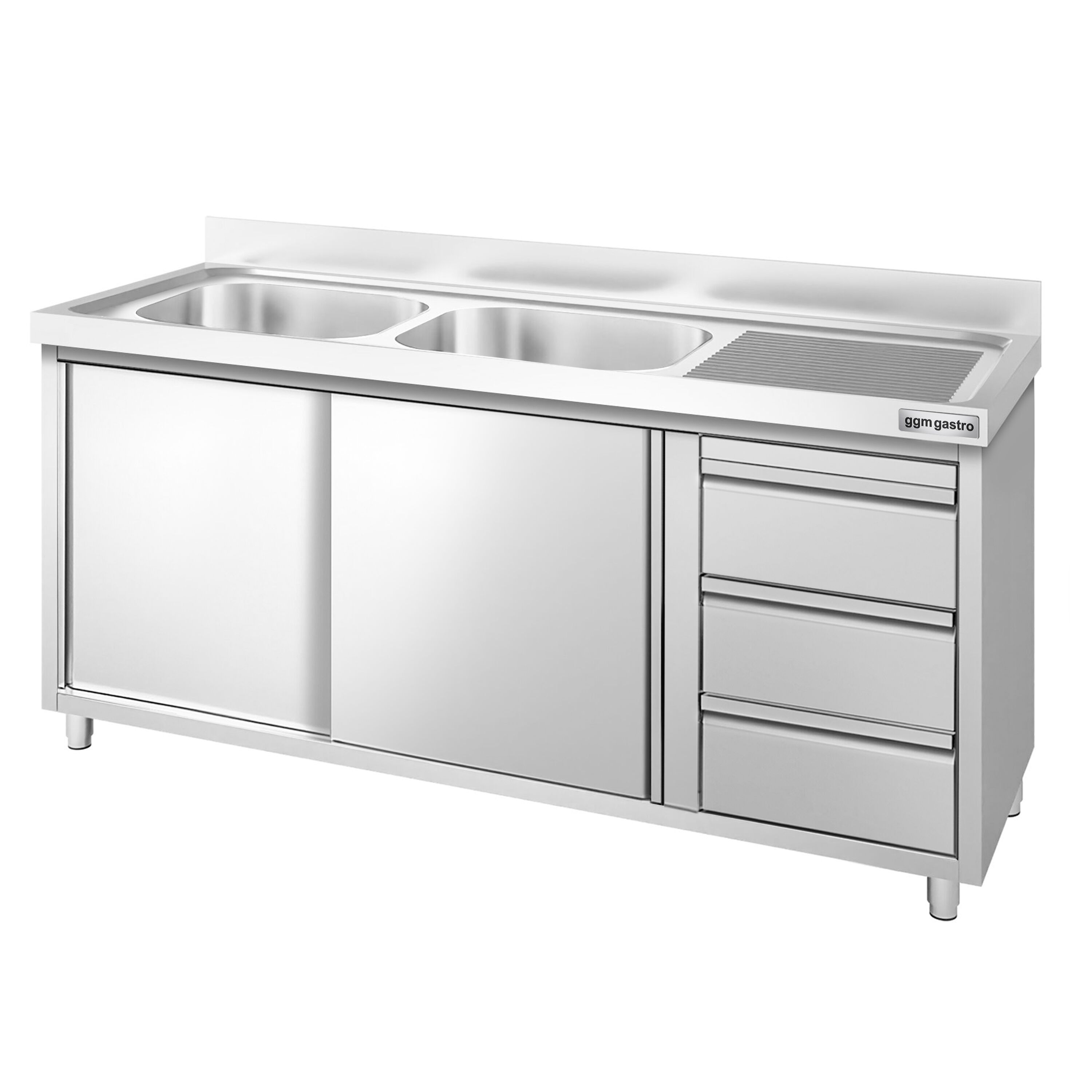 Meuble plonge PREMIUM - 1600x600mm - 2 bacs - 3 tiroirs