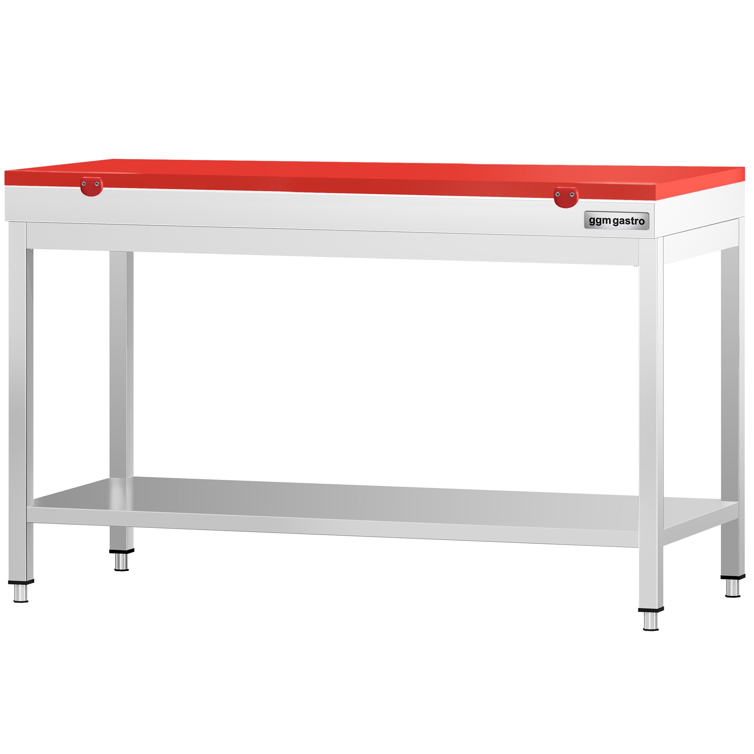 Table de travail inox PREMIUM - 1400 x 600 mm - avec tablette inférieure - incl. Planche à découper Rouge