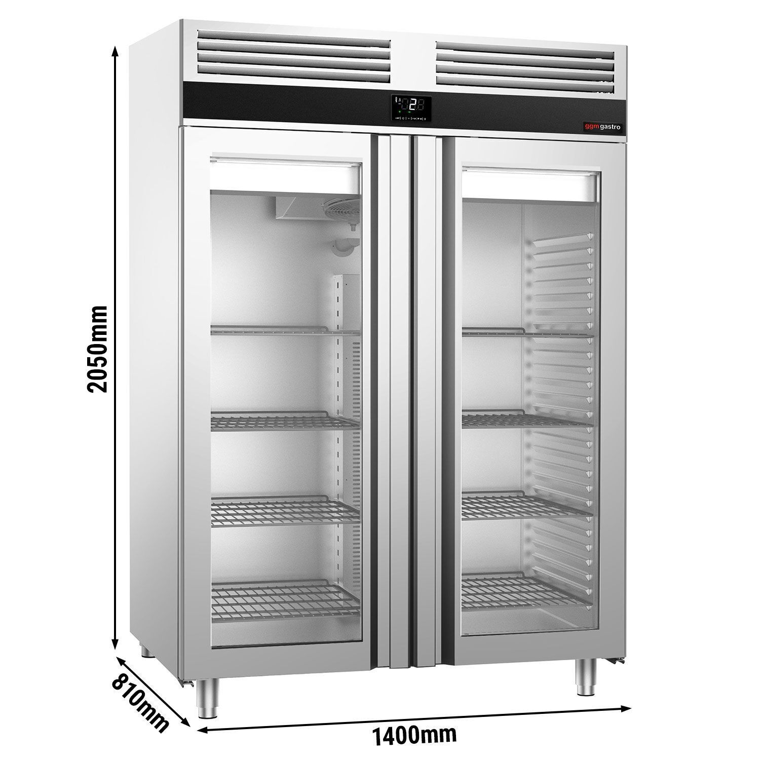 Armoire réfrigérée vitrée positive Inox AISI 304 PREMIUM - GN 2/1 - 1350 L - avec 2 portes vitrées