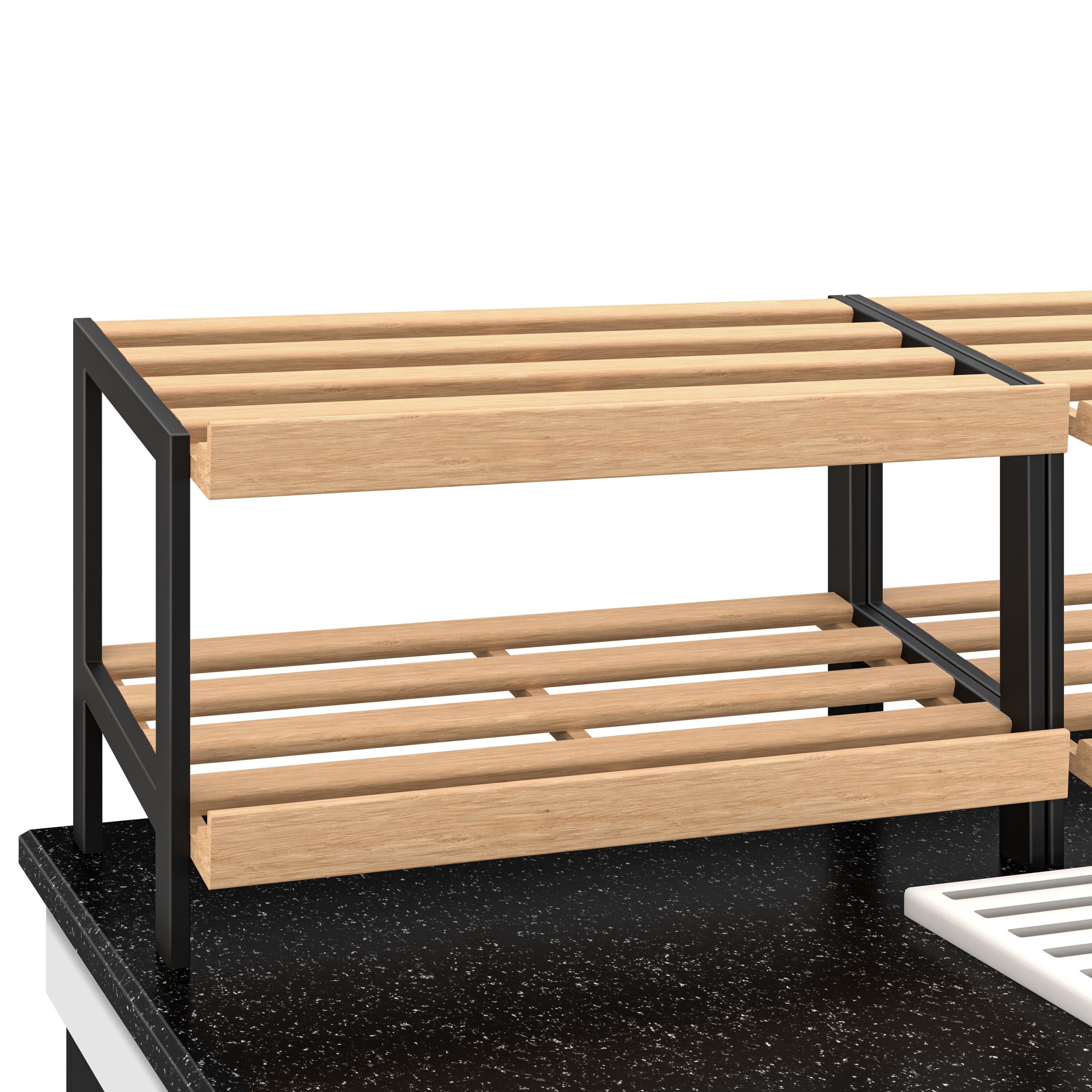 Bakery Display Counter BELFAST - 1600mm - with 2 shelves - on castors - black granite worktop