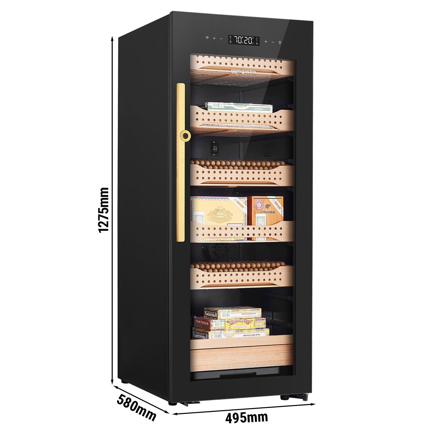 Armoire à Cigares Humidor avec Capteur d'Empreintes Digitales & Application de Contrôle - 200 Litres - pour 1200 Cigares - 6 Tiroirs