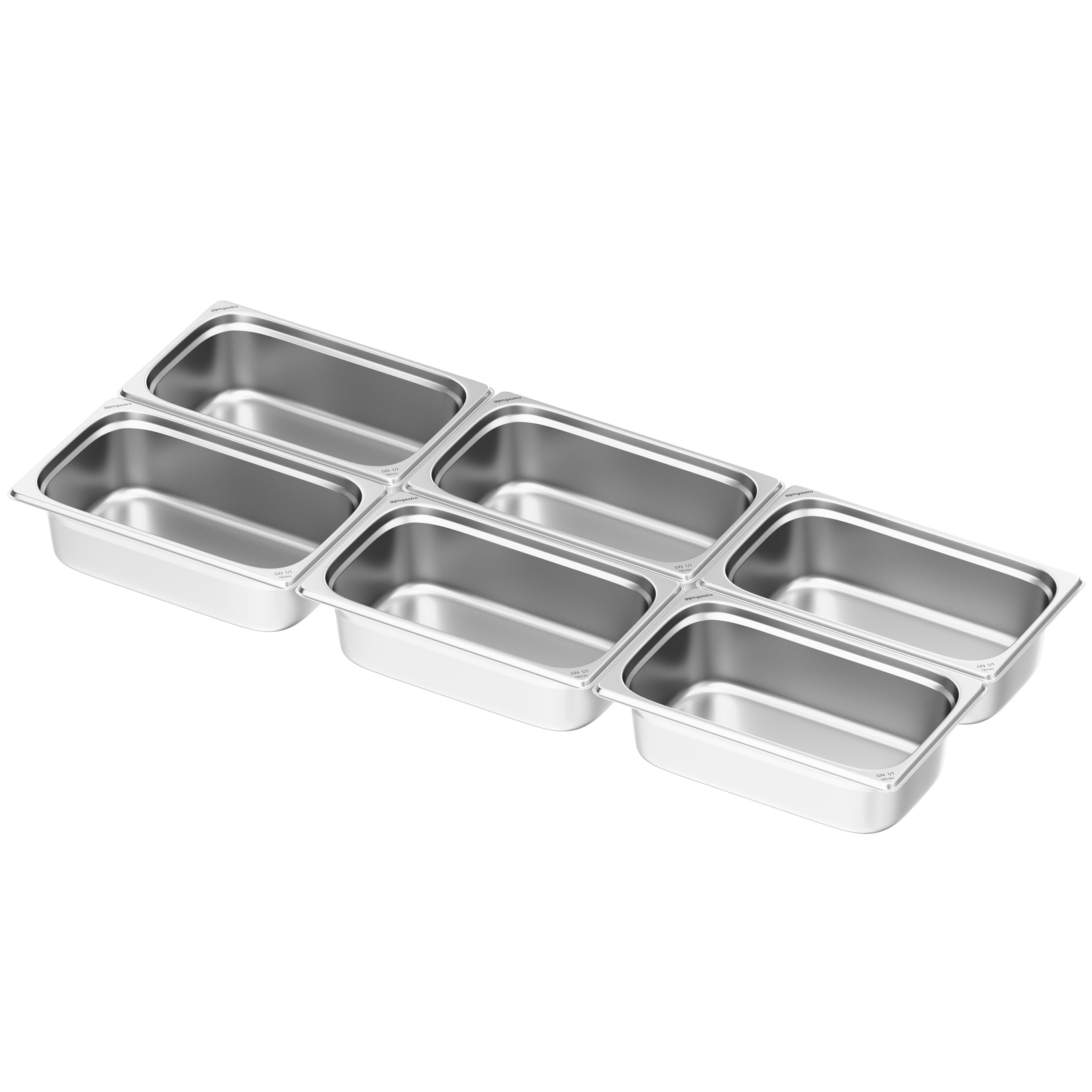 (6 pièces) Bac GN 1/1 en inox - Hauteur : 150 mm