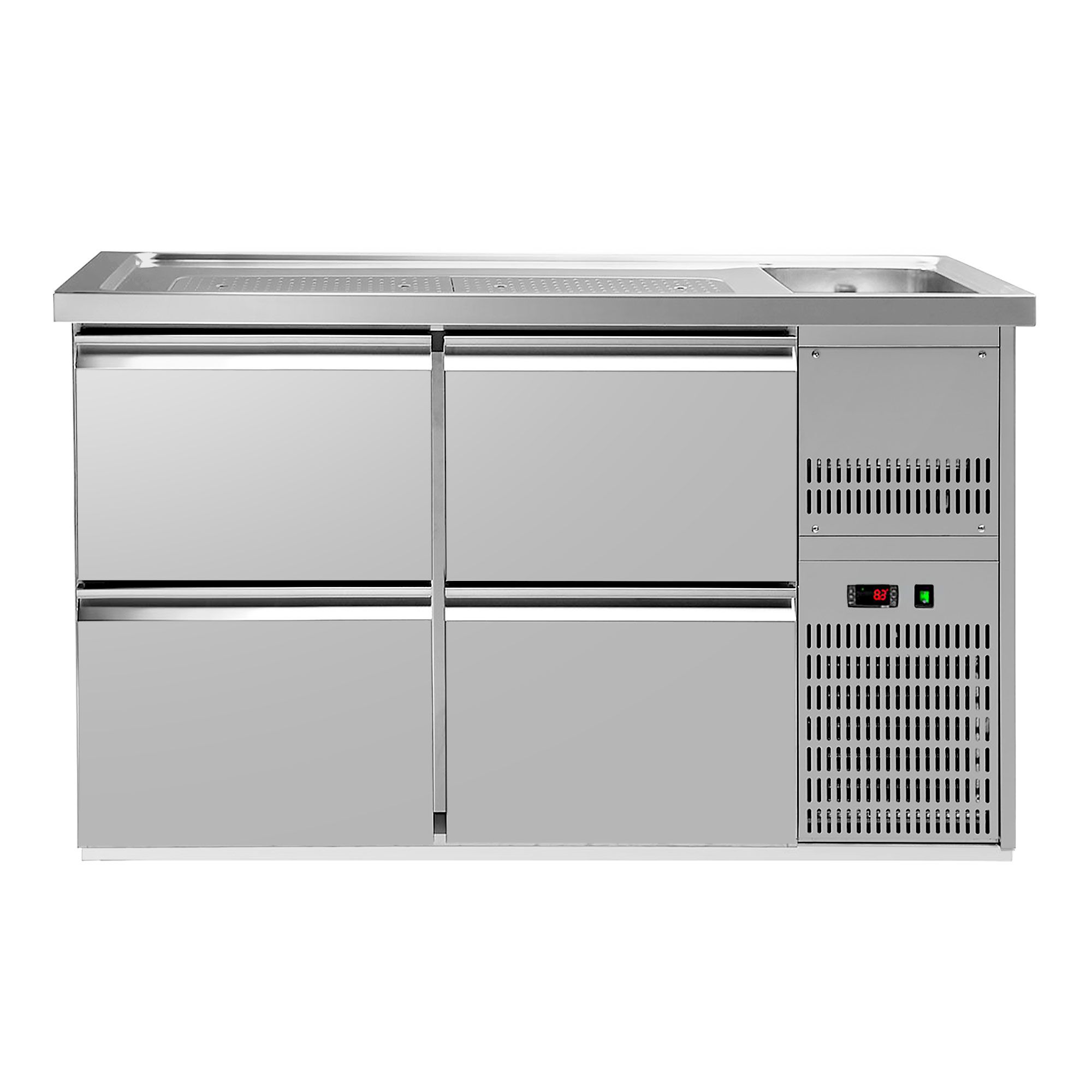 Comptoir de bar réfrigéré Premium PLUS – 1550 × 700 mm – 4 tiroirs