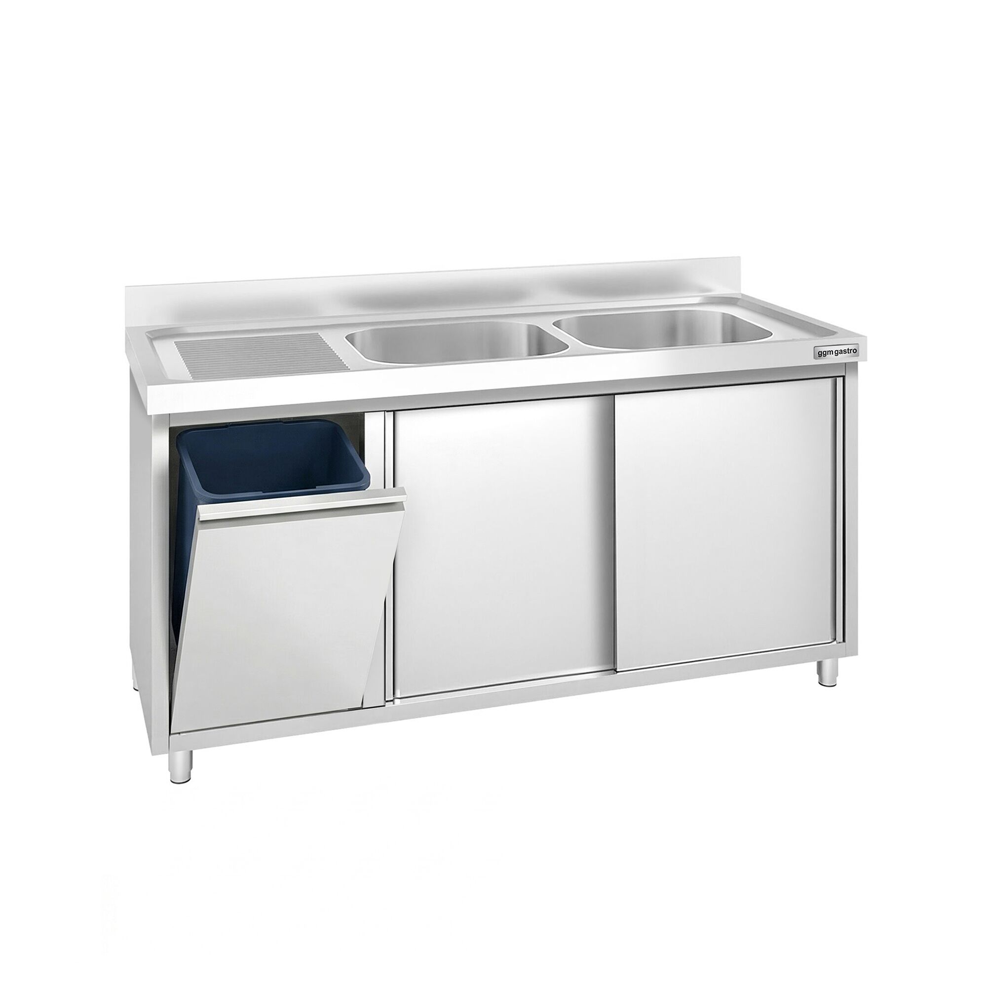 Meuble plonge PREMIUM - 1400x600mm - avec poubelle intégrée et 2 bacs
