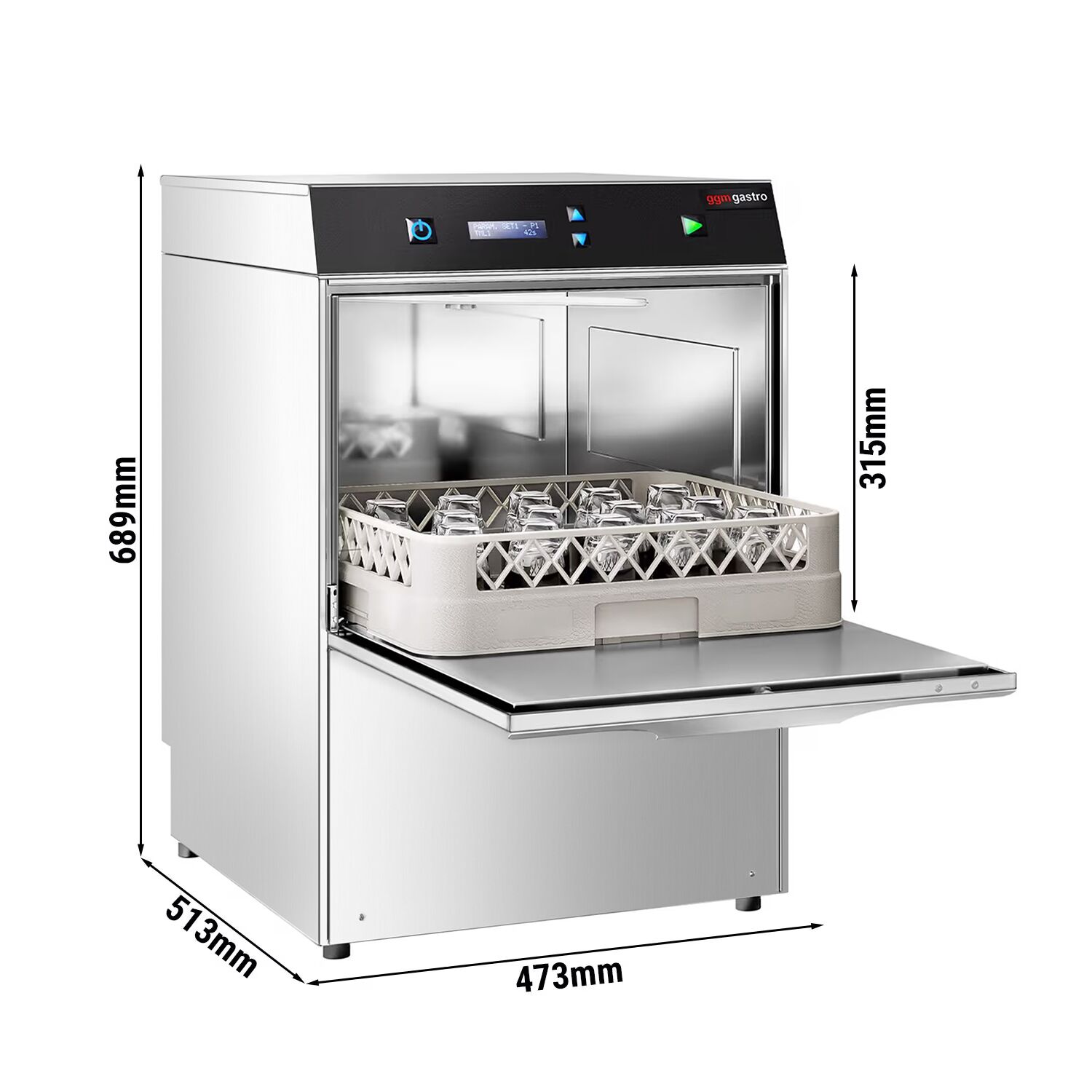 Lave-verres professionnel à double paroi - Numérique - 2,97kW - incl. Filtre à eau anti-calcaire - avec pompes à détergent, de liquide de rinçage et de vidange