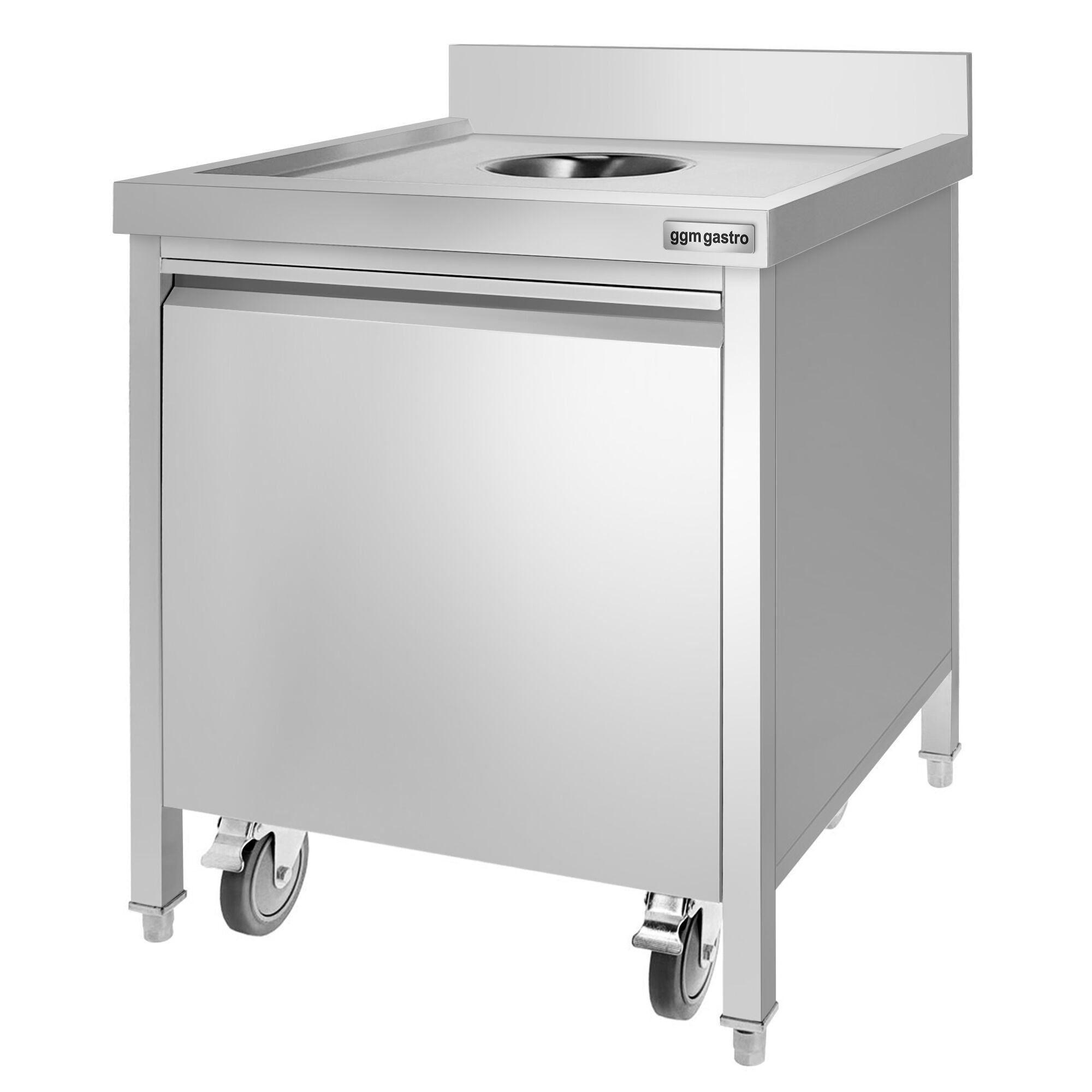Poubelle - Carénée, avec conteneur à roulettes - 700x970x700mm - avec ouverture d’insertion, bac intérieur amovible, fermeture douce - Acier inoxydable