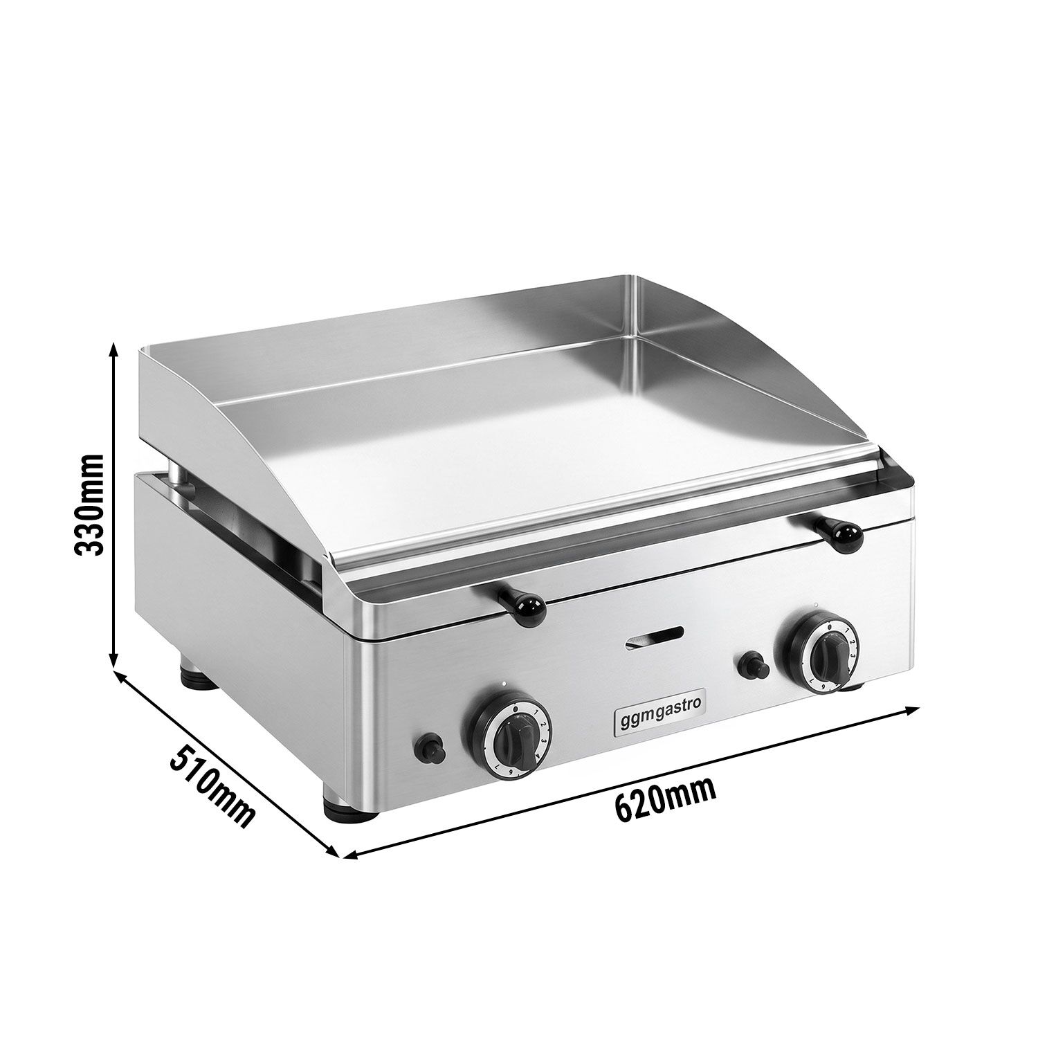 Gas Bratplatte - mit Hartchrom-Beschichtung - 6,2 kW - Glatt - Bratfläche: 555x400mm