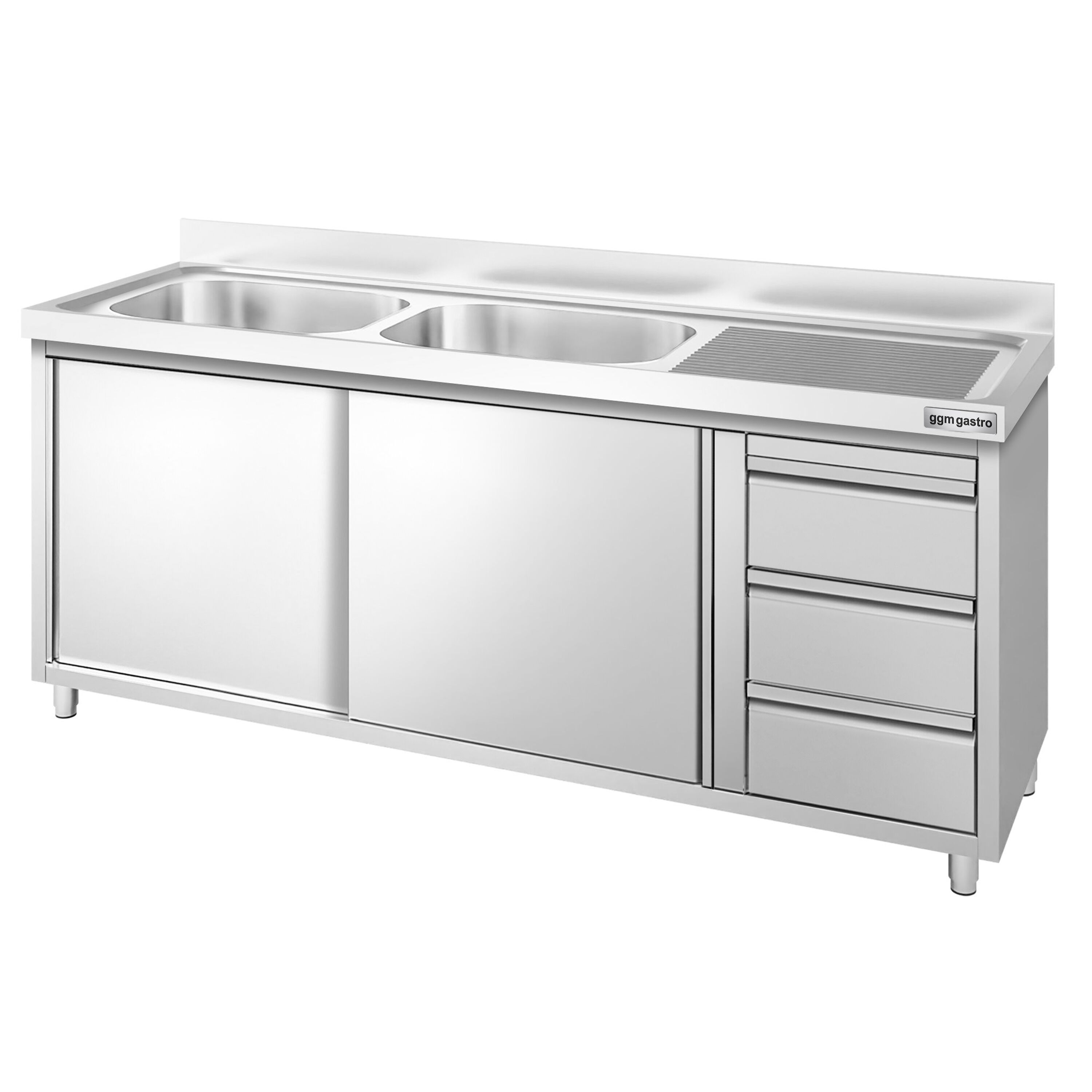 Meuble plonge PREMIUM - 1800x600mm - 2 bacs - 3 tiroirs