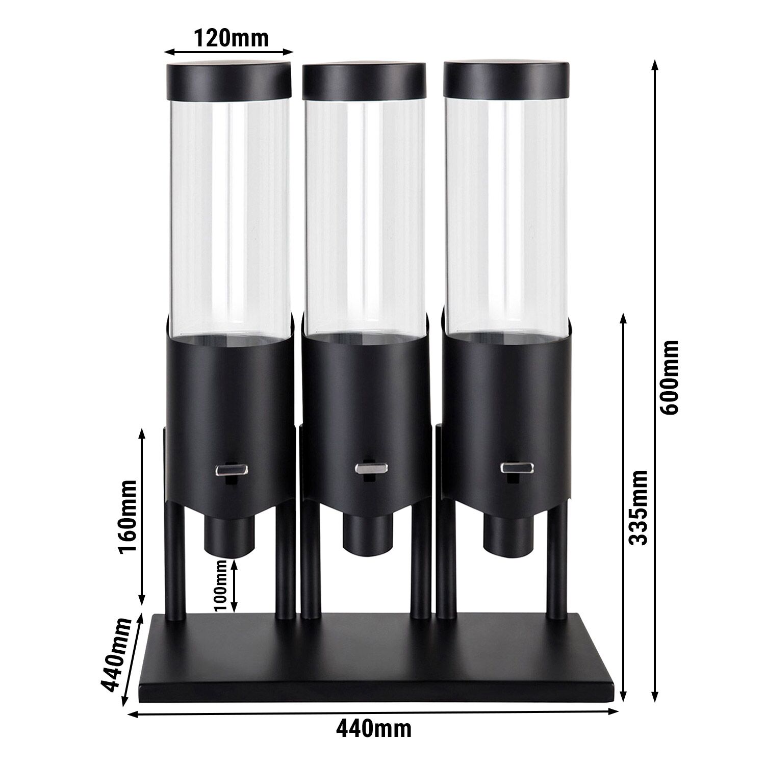 Distributeur de céréales - triple - Ø 120 mm - Noir - distribution à levier