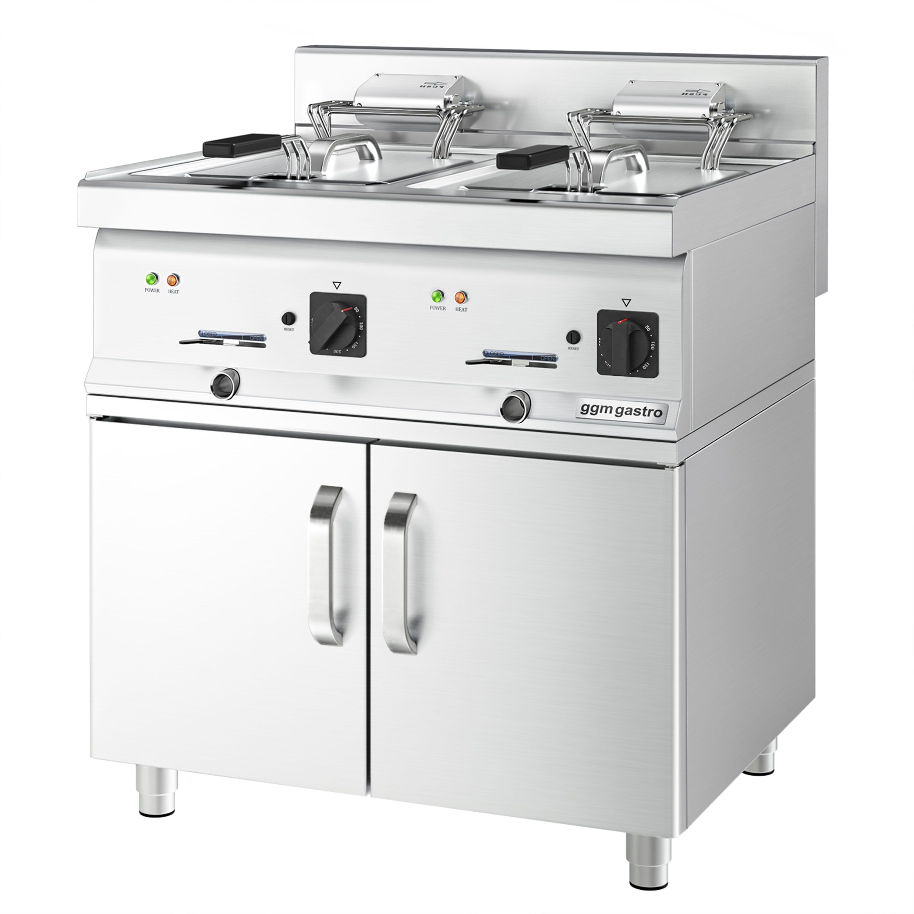 Friteuse électrique double – 10+10 litres – 18 kW – incl. soubassement avec 2 portes