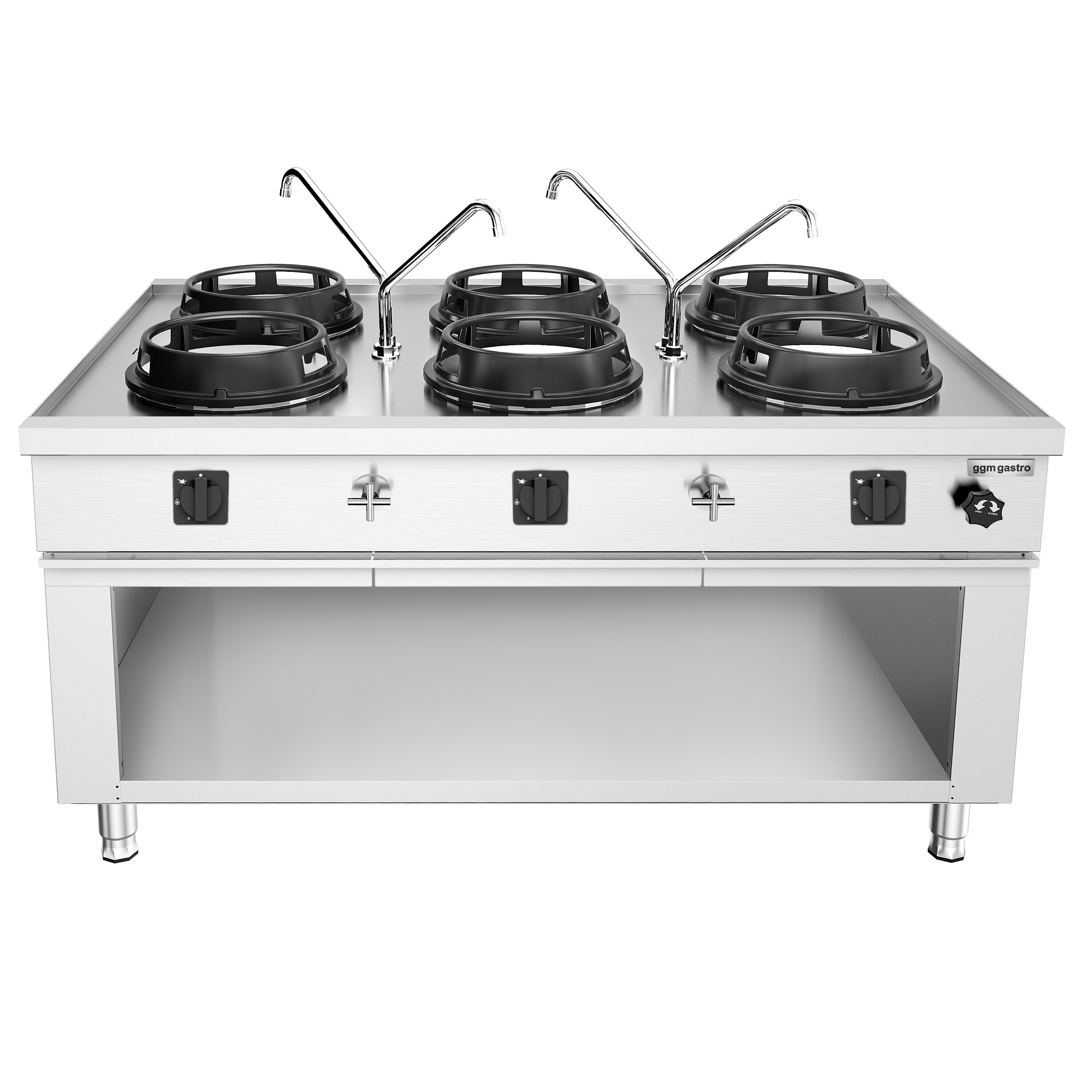 Cuisinière Wok à Gaz en Îlot - 90 kW - 6 Brûleurs - incl. 4 Robinets