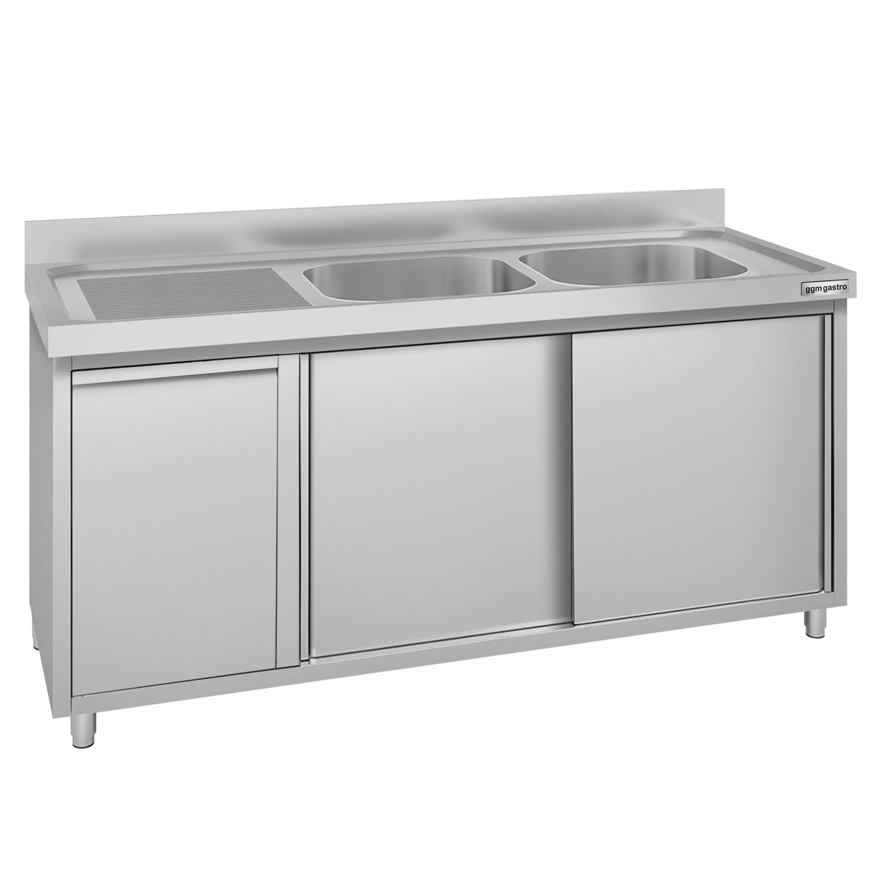 Meuble évier ECO - 1600 x 600 mm - avec poubelle & 2 bacs à droite