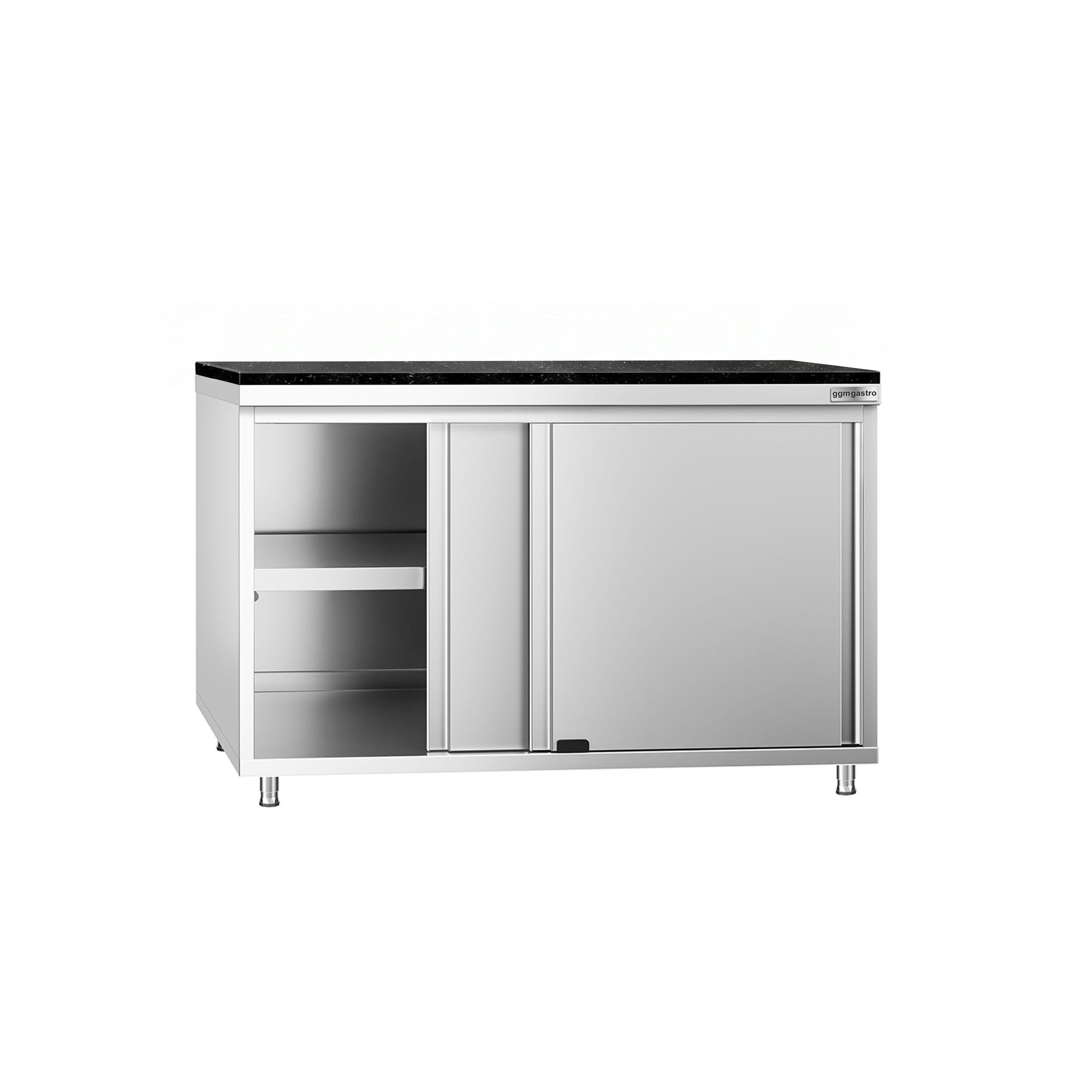 Edelstahl Arbeitsschrank PREMIUM - 1200x600mm - mit Schiebetür - inkl. Granitarbeitsplatte