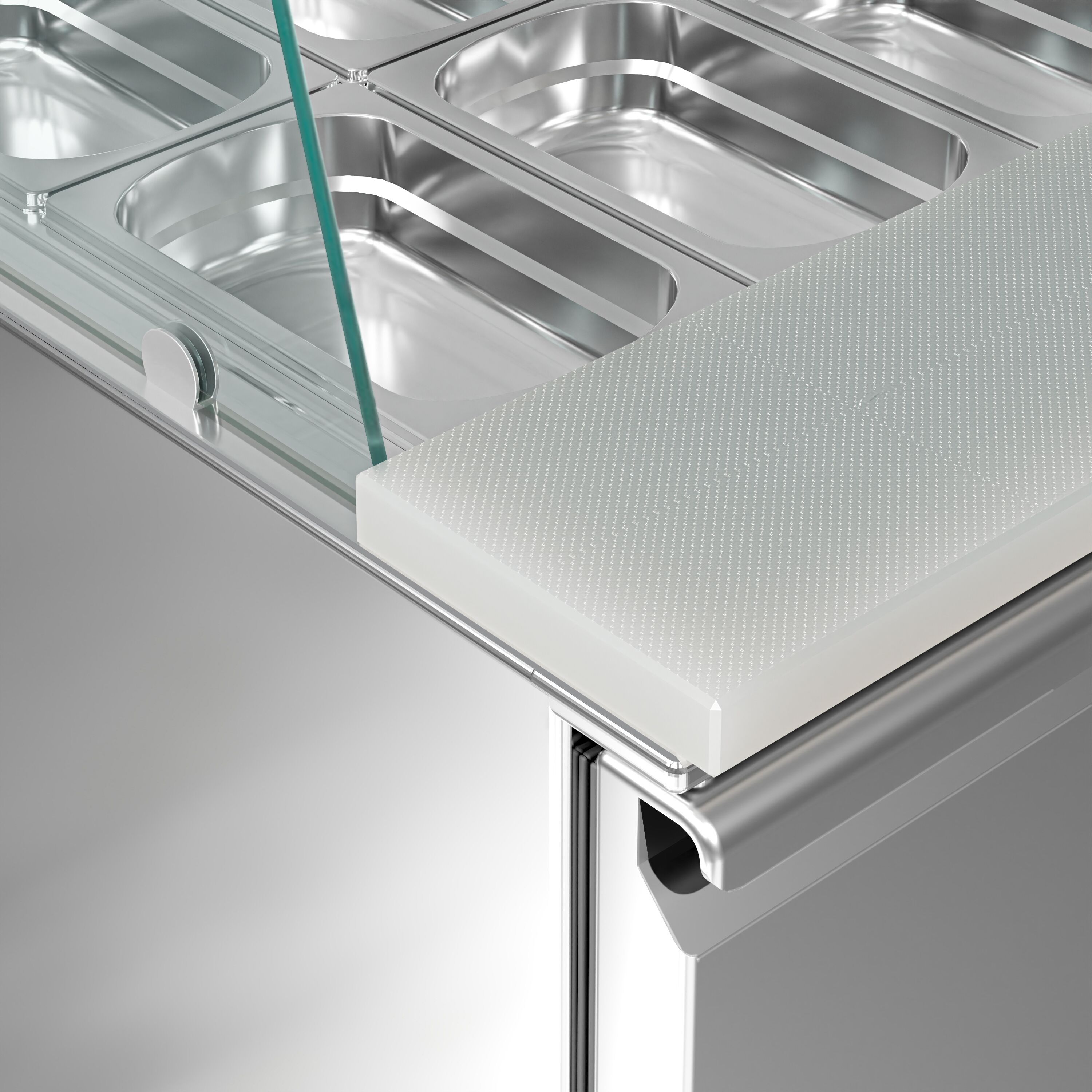 Saladette réfrigérée PREMIUM - 1368mm - 368L - 3 portes - avec vitrine de comptoir pour 4x GN 1/1