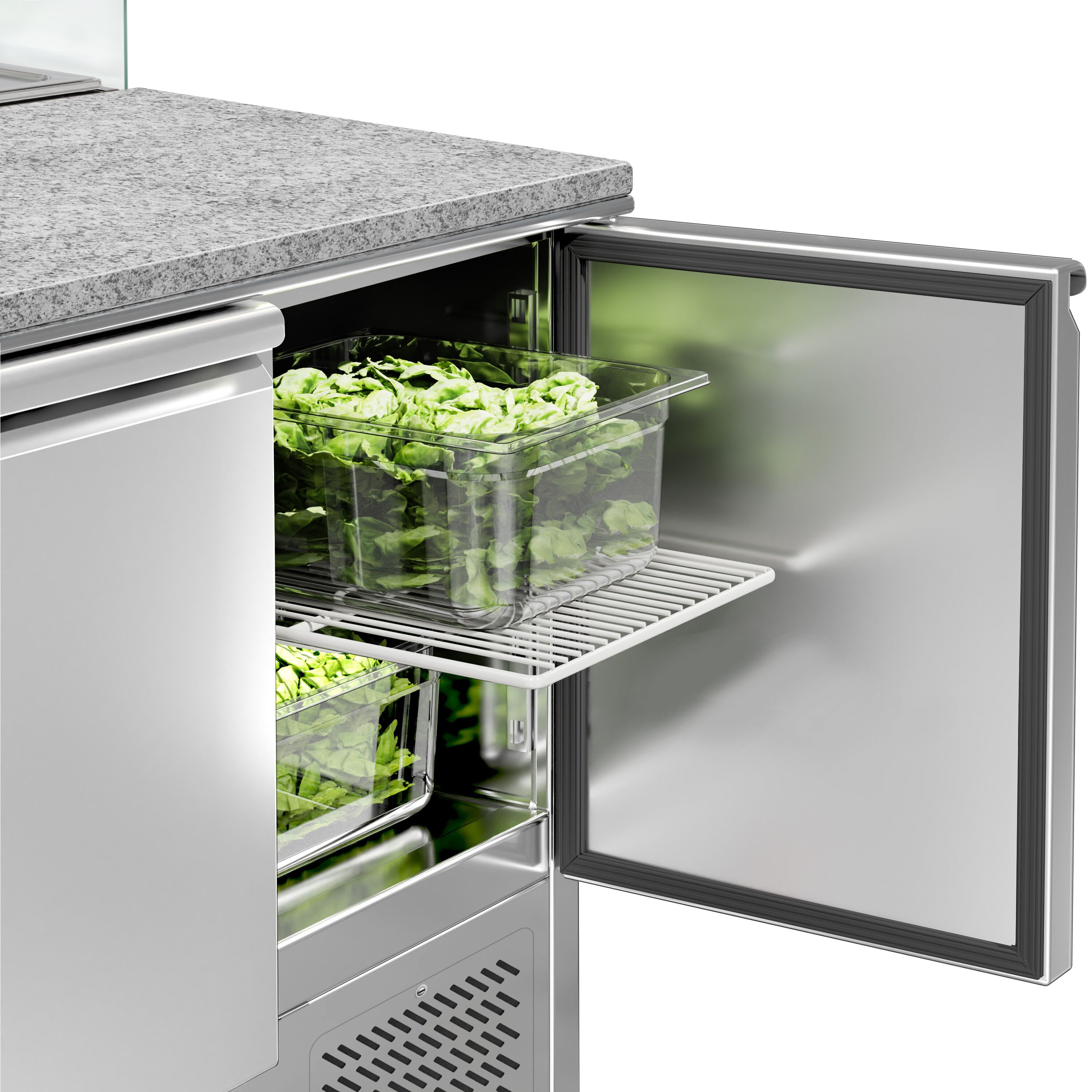 Saladette réfrigérée ECO - 900mm - 240L - 2 portes - avec vitrine de comptoir pour 5x GN 1/6