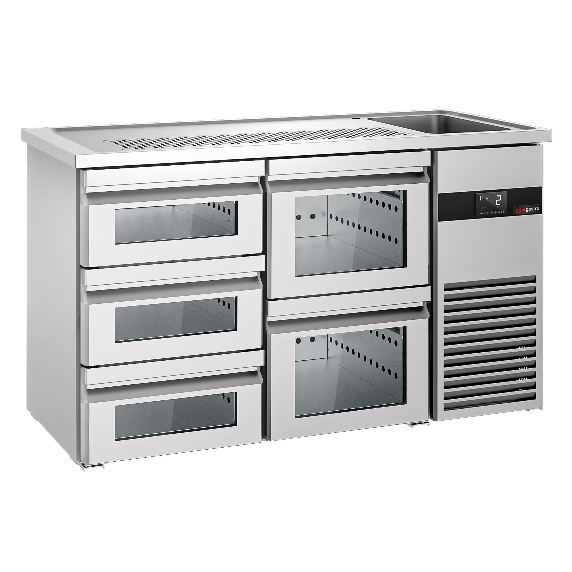 Comptoir de bar réfrigéré PREMIUM - 1550x700mm - 5 tiroirs en verre