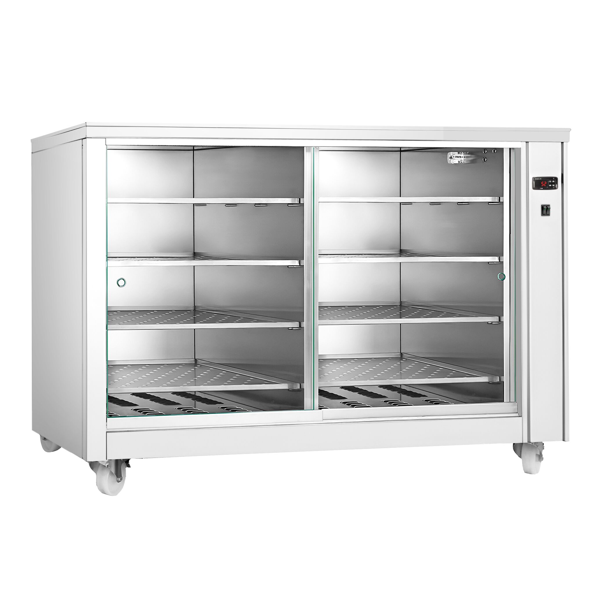 Vitrine chauffante professionnelle - portes arrière coulissantes - 2kW - 8 étagères - 1395x910x1020mm