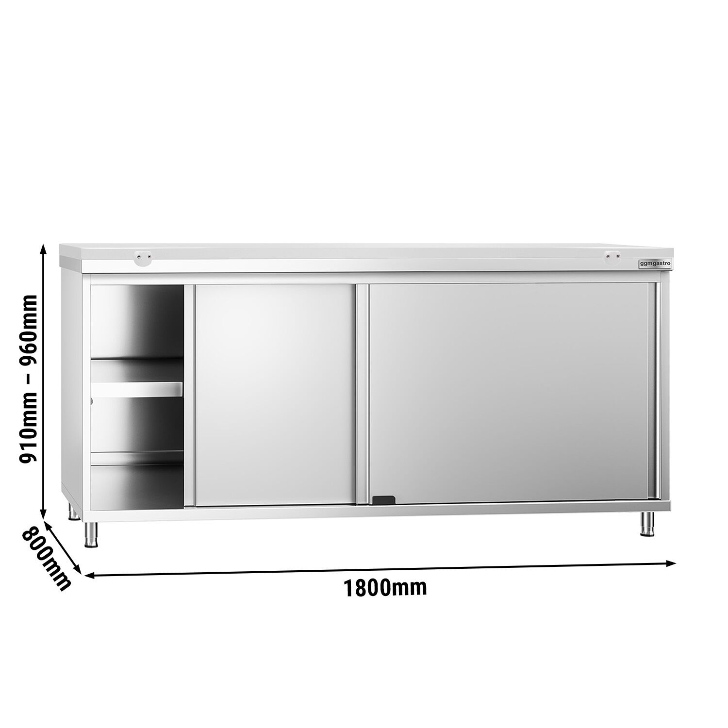Stainless Steel Hinged-Door Work Cabinet + Cutting Board (White) PREMIUM – 1800x800x910 mm – Plastic 40 mm – 70 kg shelf load