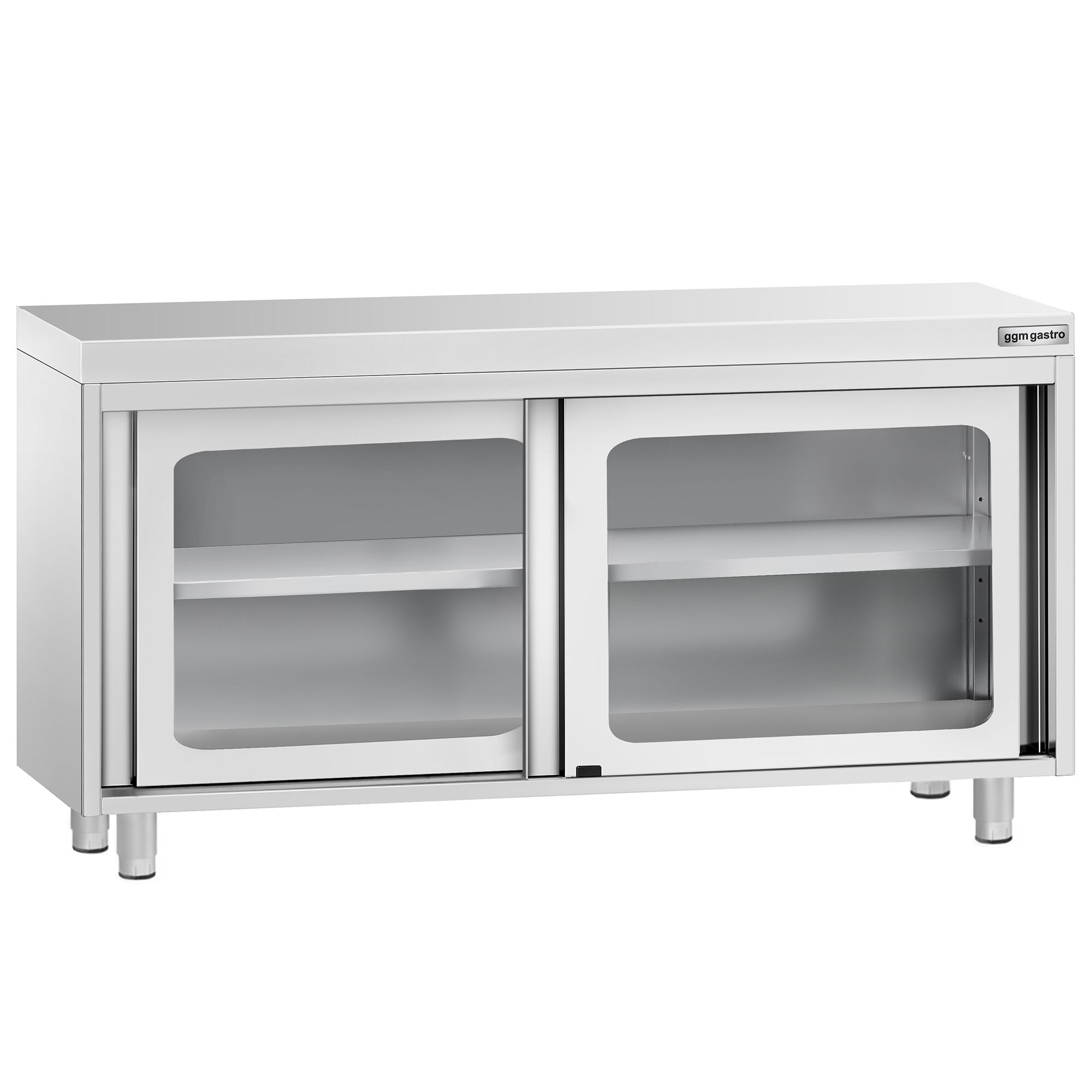 Table armoire en acier inoxydable PREMIUM - 1400x600mm - avec portes coulissantes vitrées