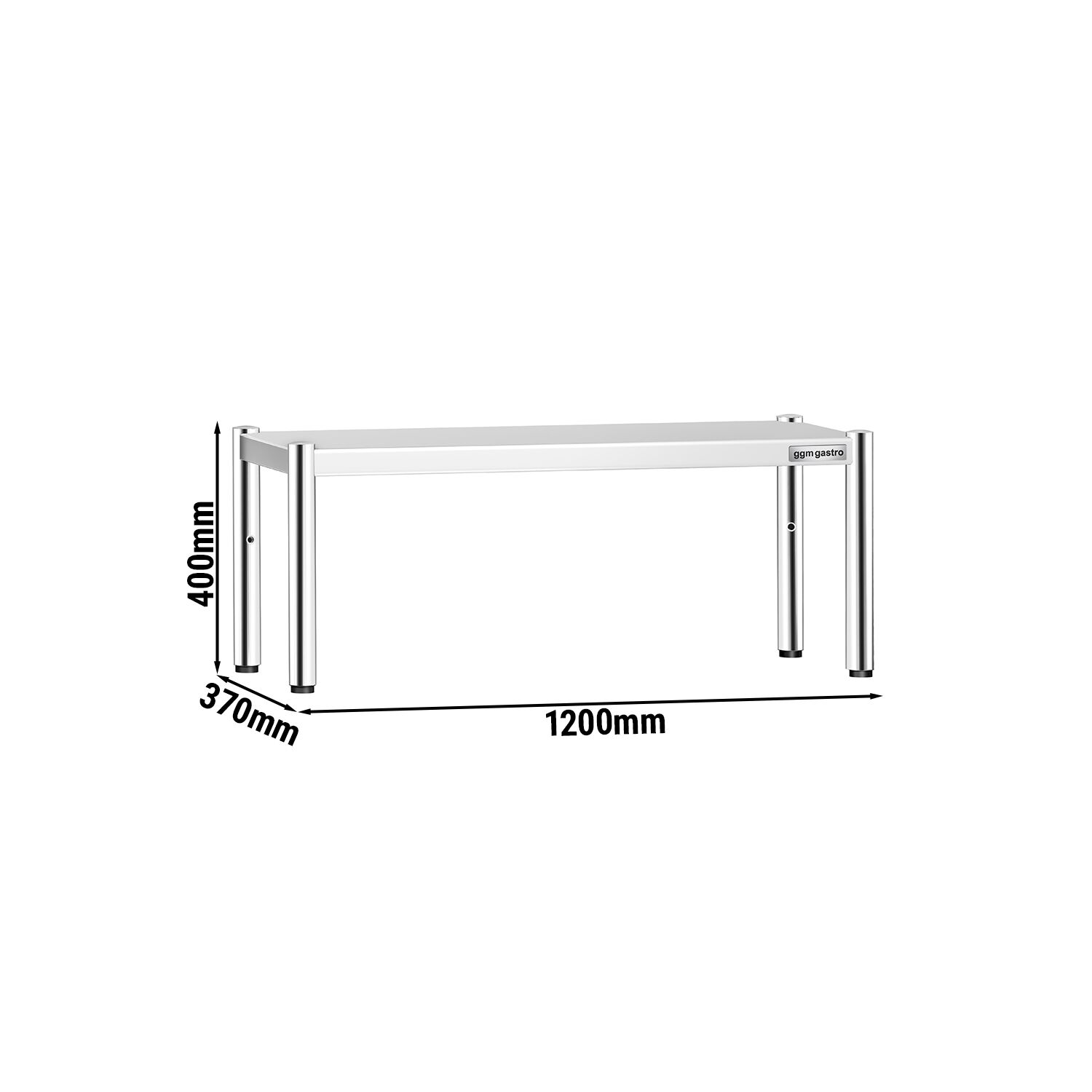 Étagère supérieure en inox – 1 niveau – 1200 × 370 mm – hauteur réglable