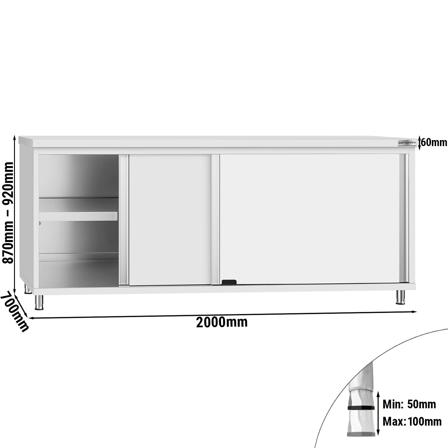 Edelstahl Arbeitsschrank ECO - 2000x700mm - mit Schiebetür
