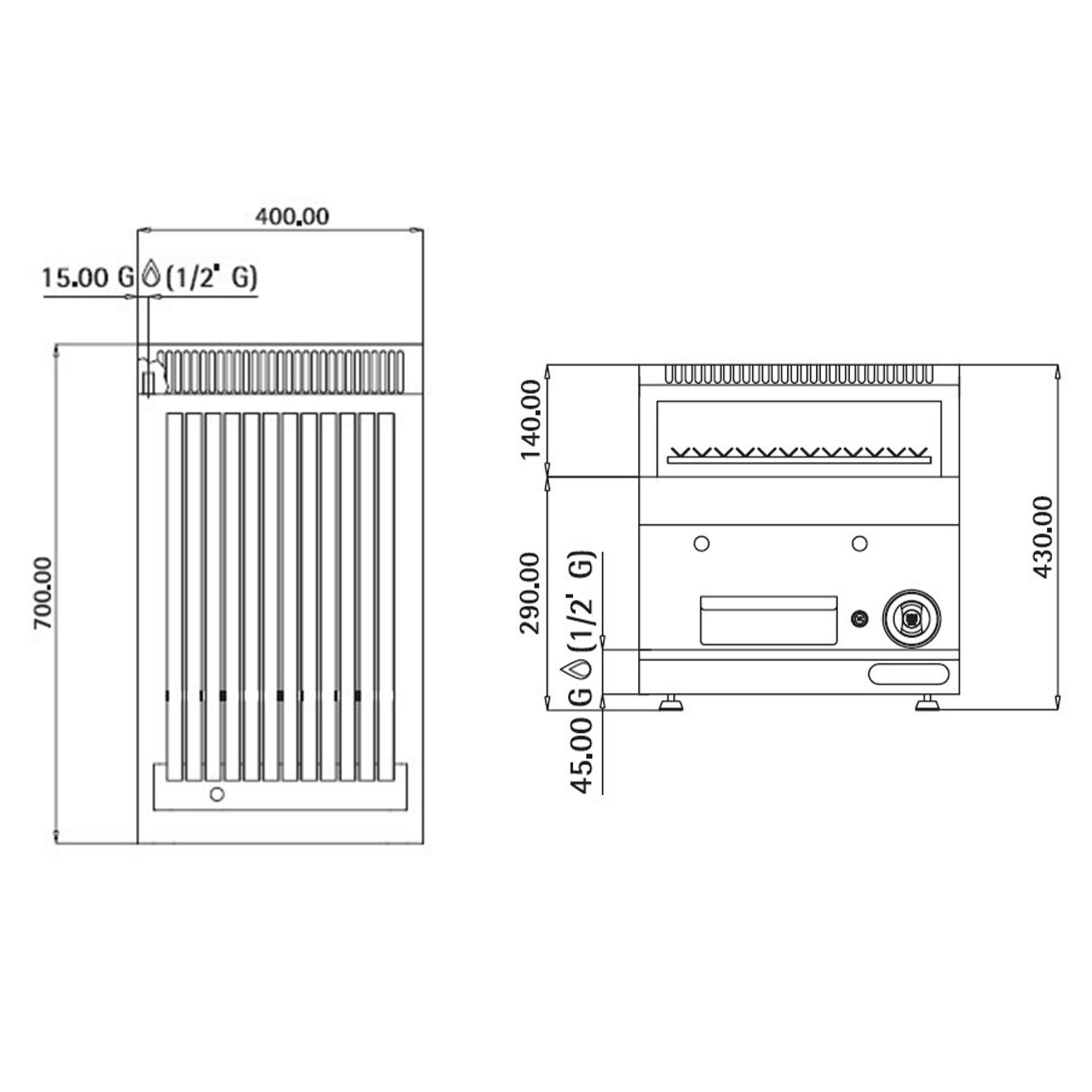 Grill à pierre de lave à gaz – 7 kW – grille inclinable