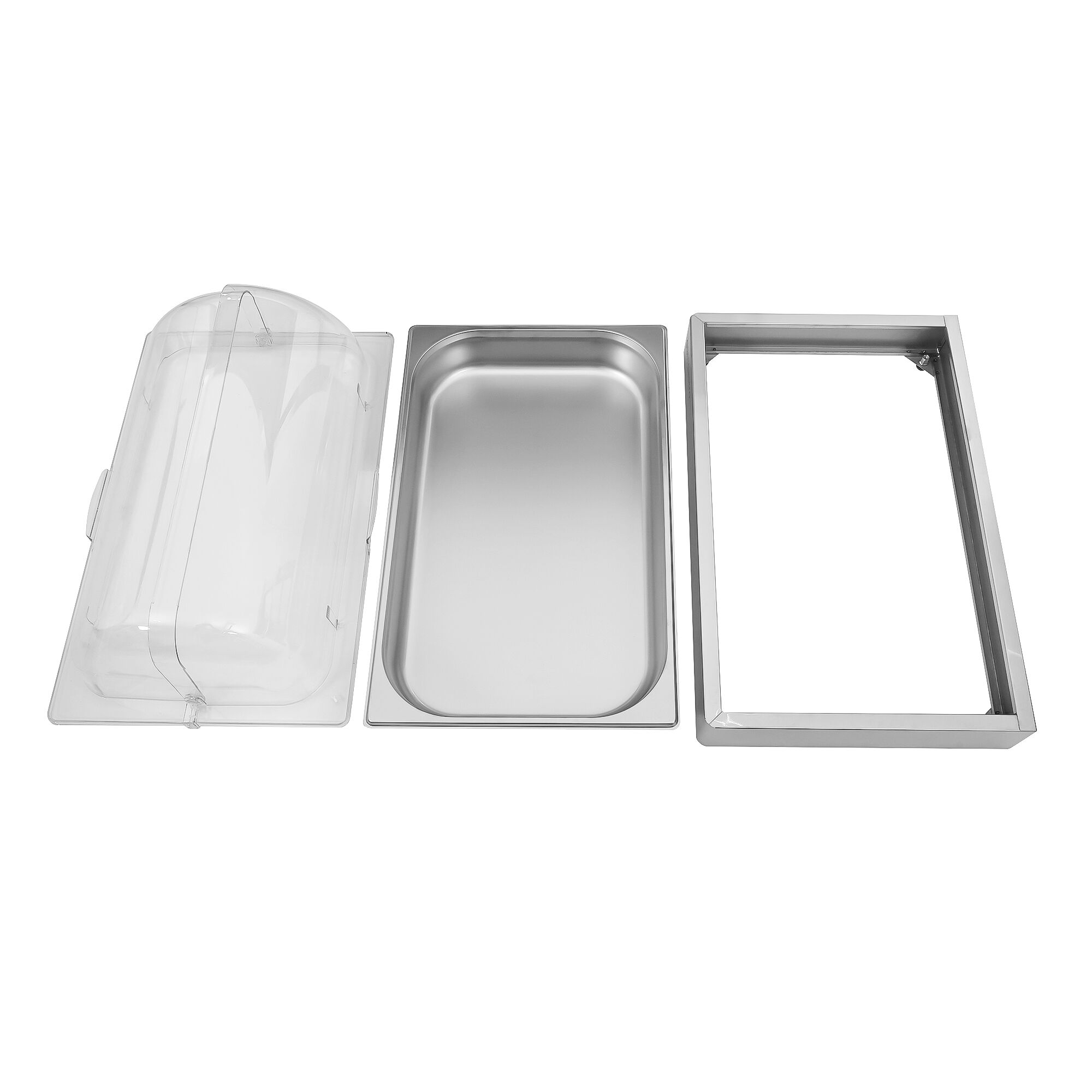 Cloche roll-top - Dôme - GN 1/1 - Acier inoxydable - set 2 pièces - 540x335mm - Hauteur:255mm - incl. bac GN 1/1 - avec capot en plastique