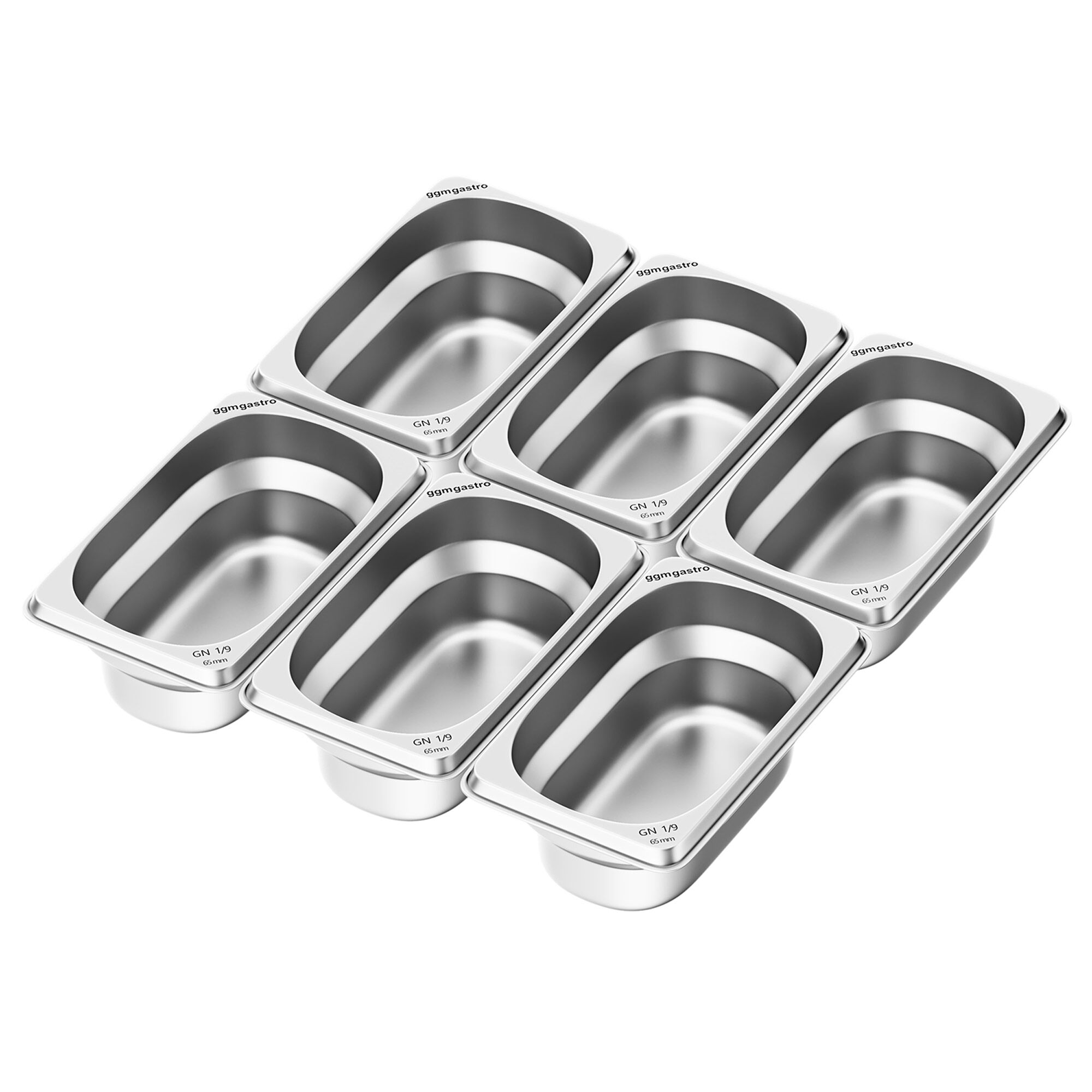 (6 pièces) Récipients en acier inoxydable GN 1/9 - Hauteur : 65mm