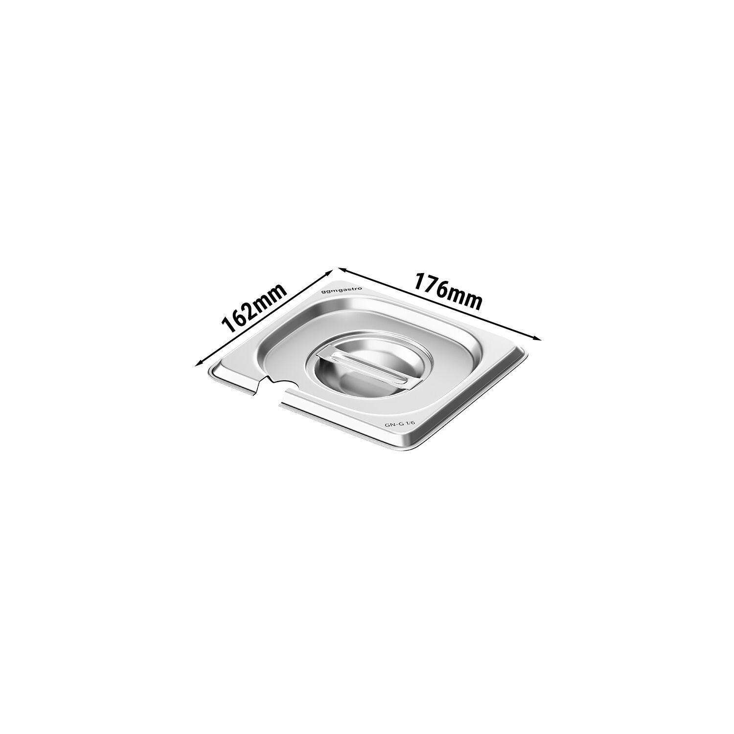 (6 pcs) Couvercle inox GN 1/6 - avec encoche louche - 176x162x28mm
