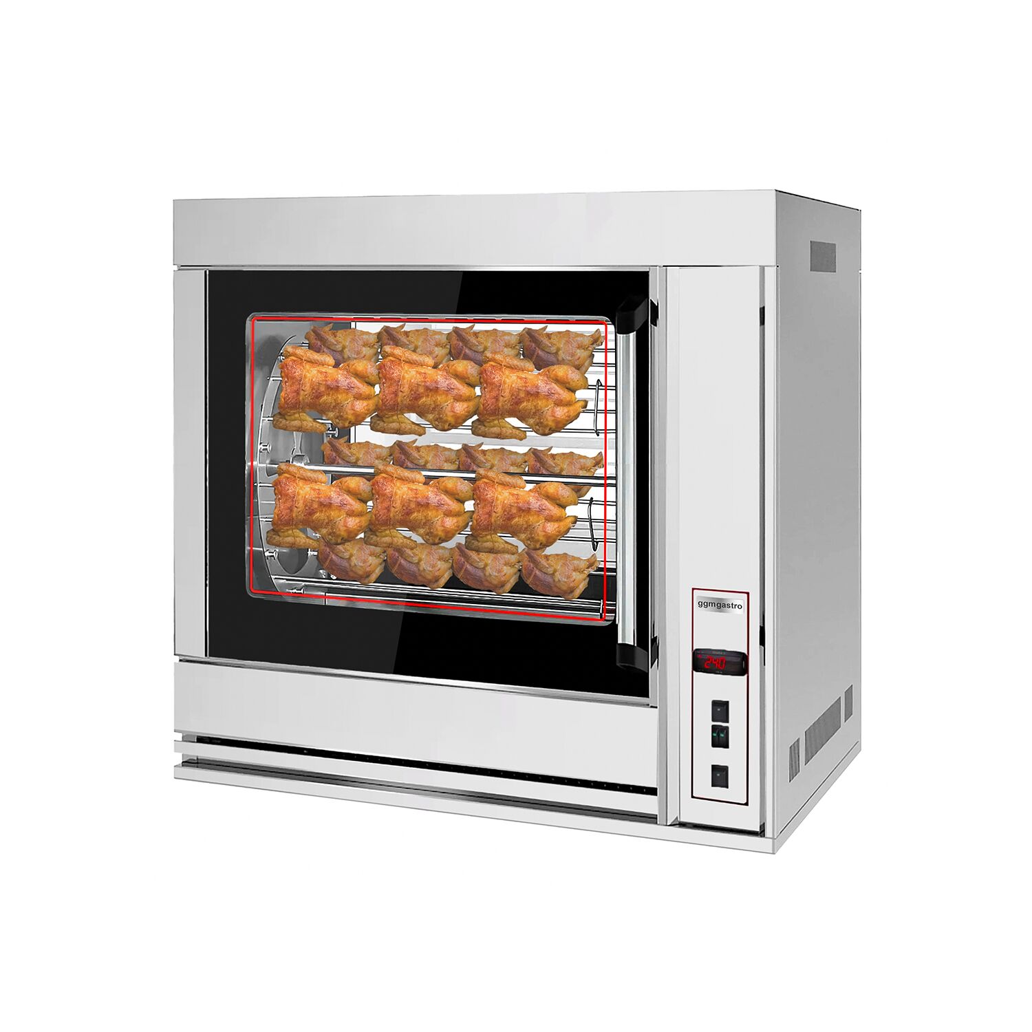 Électrique Rôtissoire à poulets Verticale - avec 7 broches pour jusqu’à jusqu’à 42 poulets - 10kW