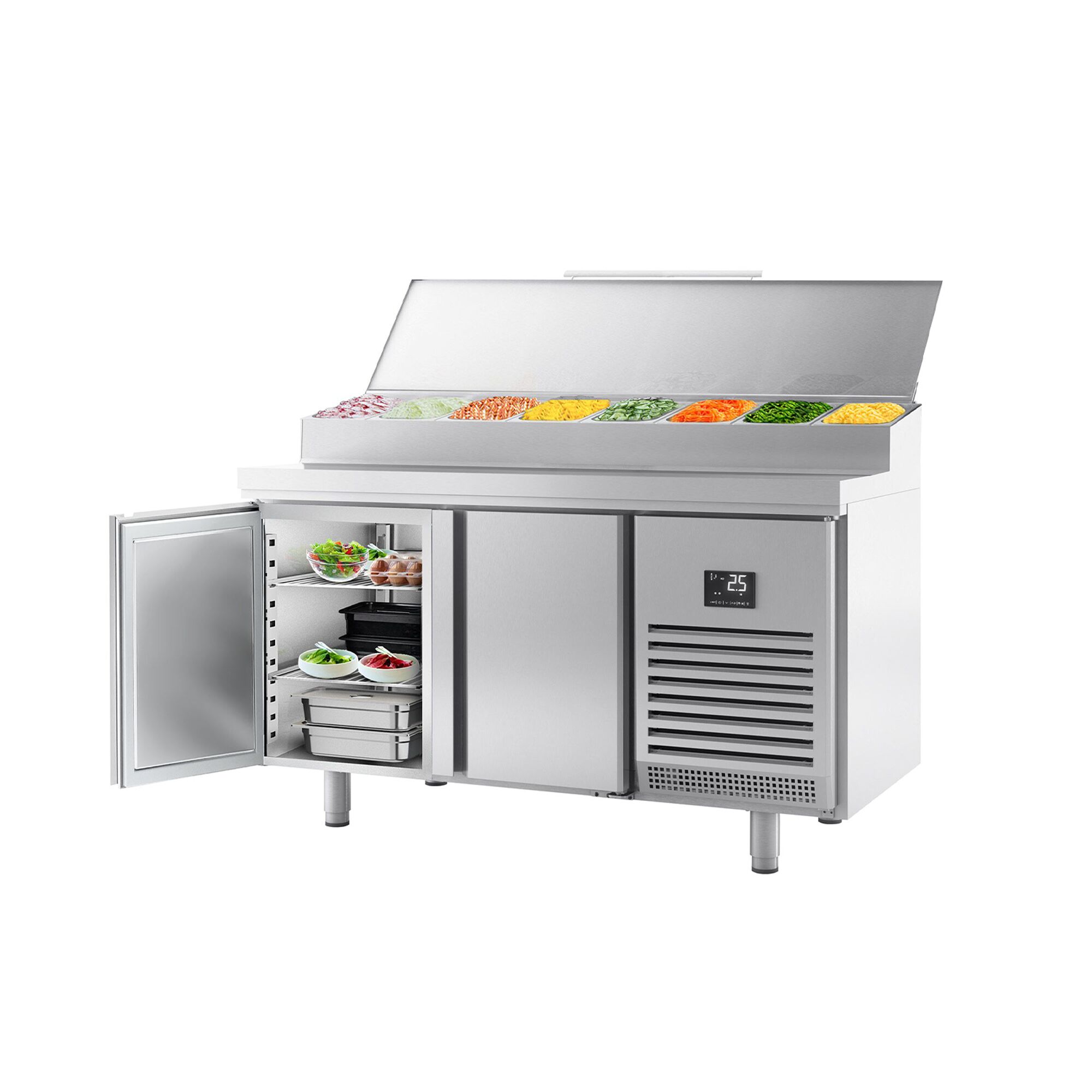 Table réfrigérée de préparation pour boulangerie - avec 2 portes - dimensions de compartiment EN - superstructure en inox 9x GN 1/4