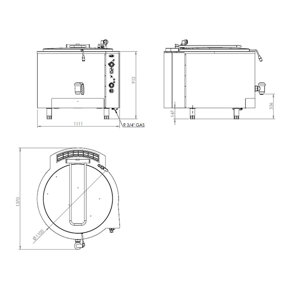 Marmite de Cuisson à Gaz - 300 Litres - 40 kW - Chauffage Indirect