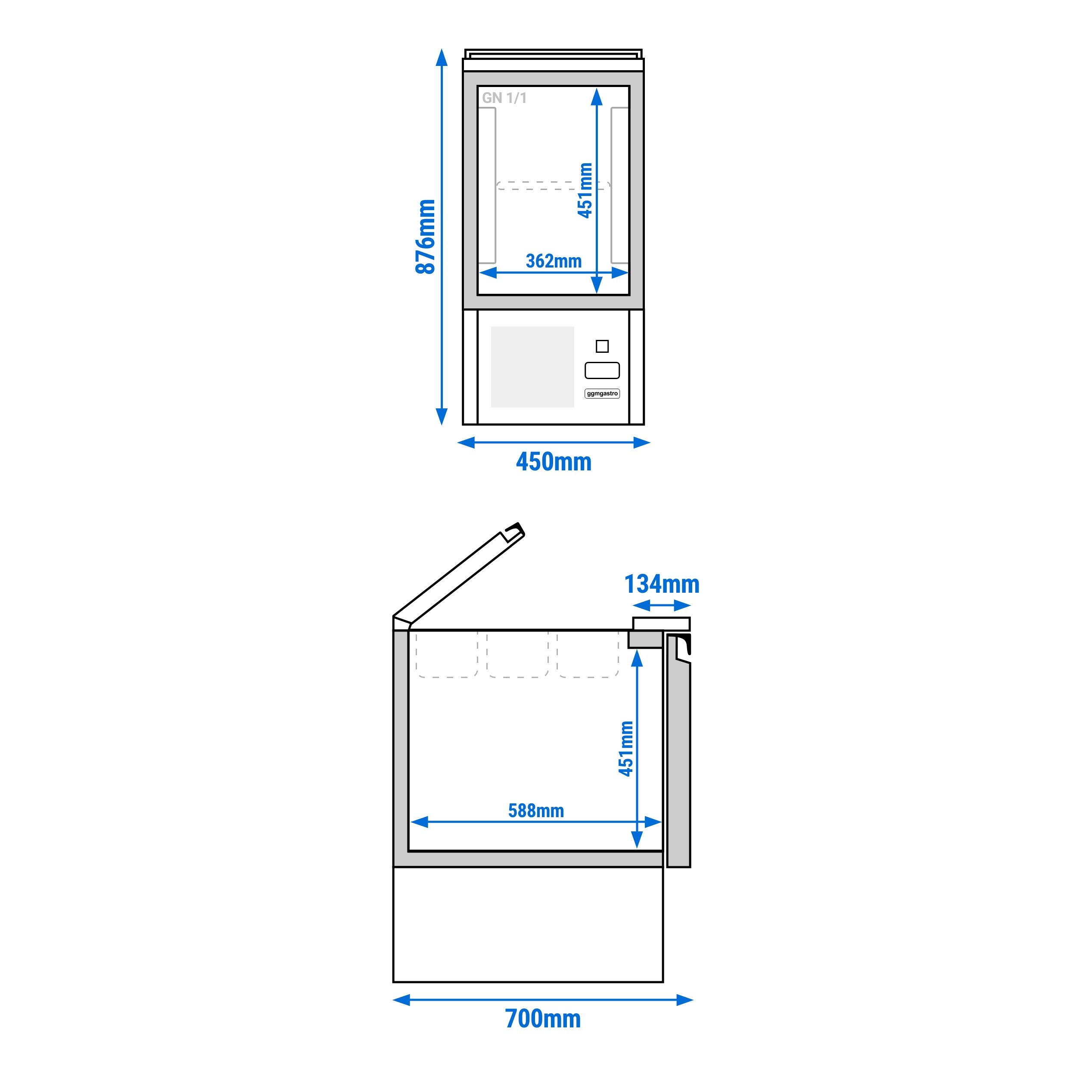 Saladette réfrigérée PREMIUM - 450mm - 102L - 1 porte - avec découpe pour 1x GN 1/1 & Couvercle inox