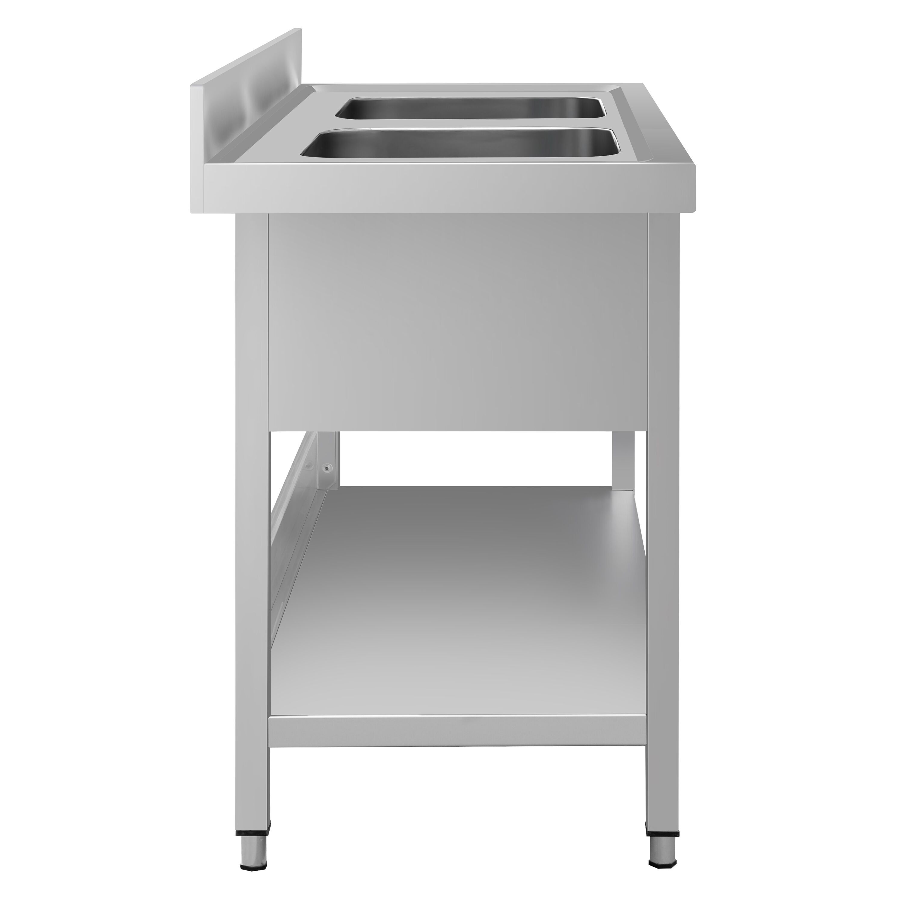Plonge en inox ECO - 1600x600mm - avec étagère basse - 2 bacs au centre