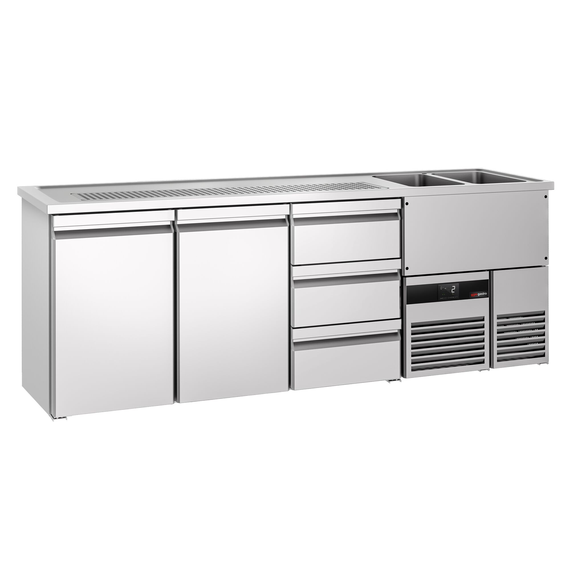 Comptoir de bar réfrigéré PREMIUM - 2500x700mm - 2 portes & 3 tiroirs