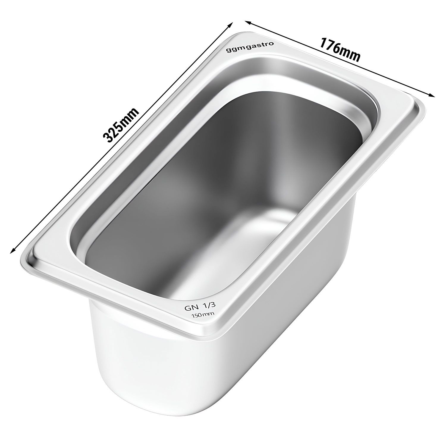 Bac GN 1/3 en inox - Hauteur : 150 mm