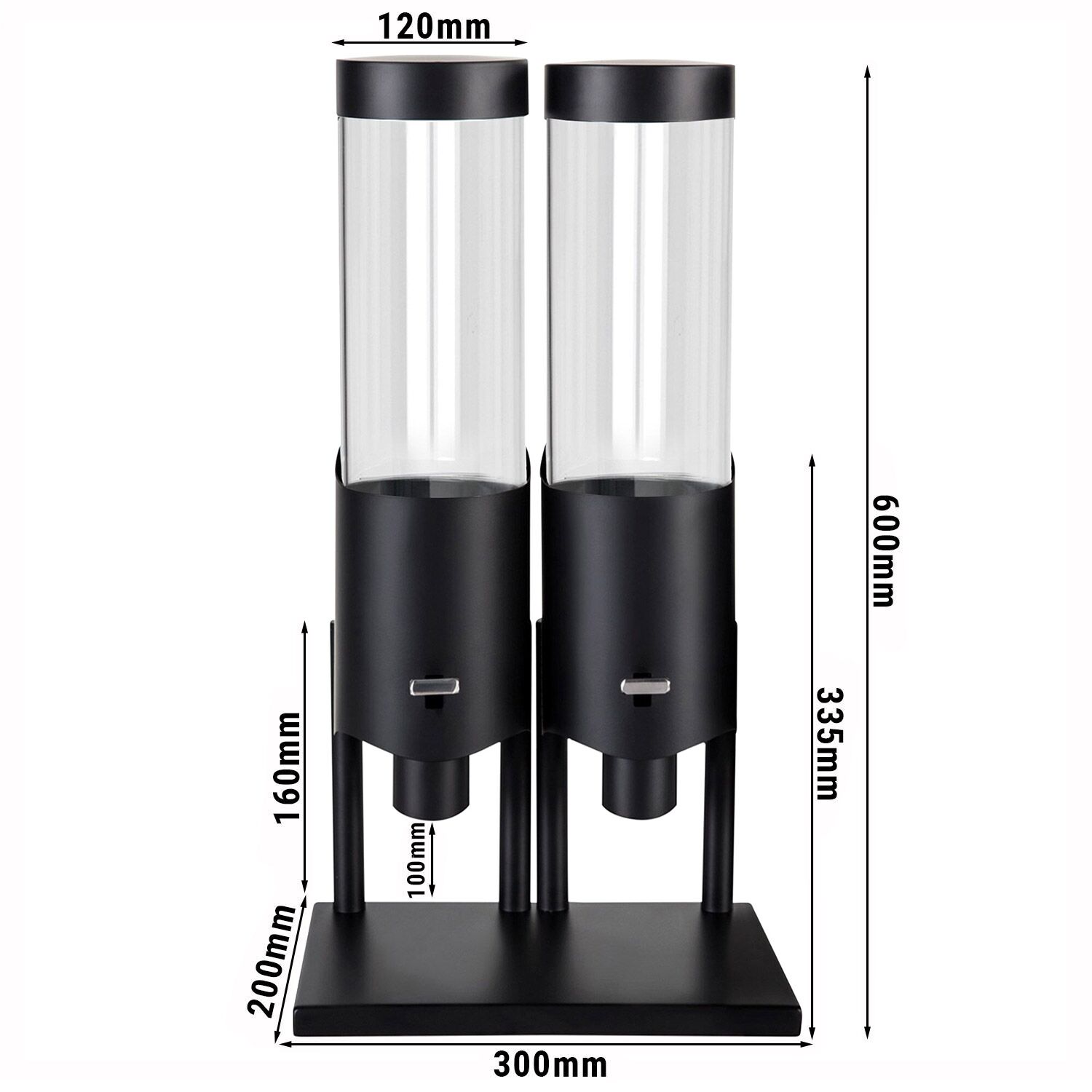 Distributeur de céréales - double - Ø 120 mm - Noir - distribution à levier