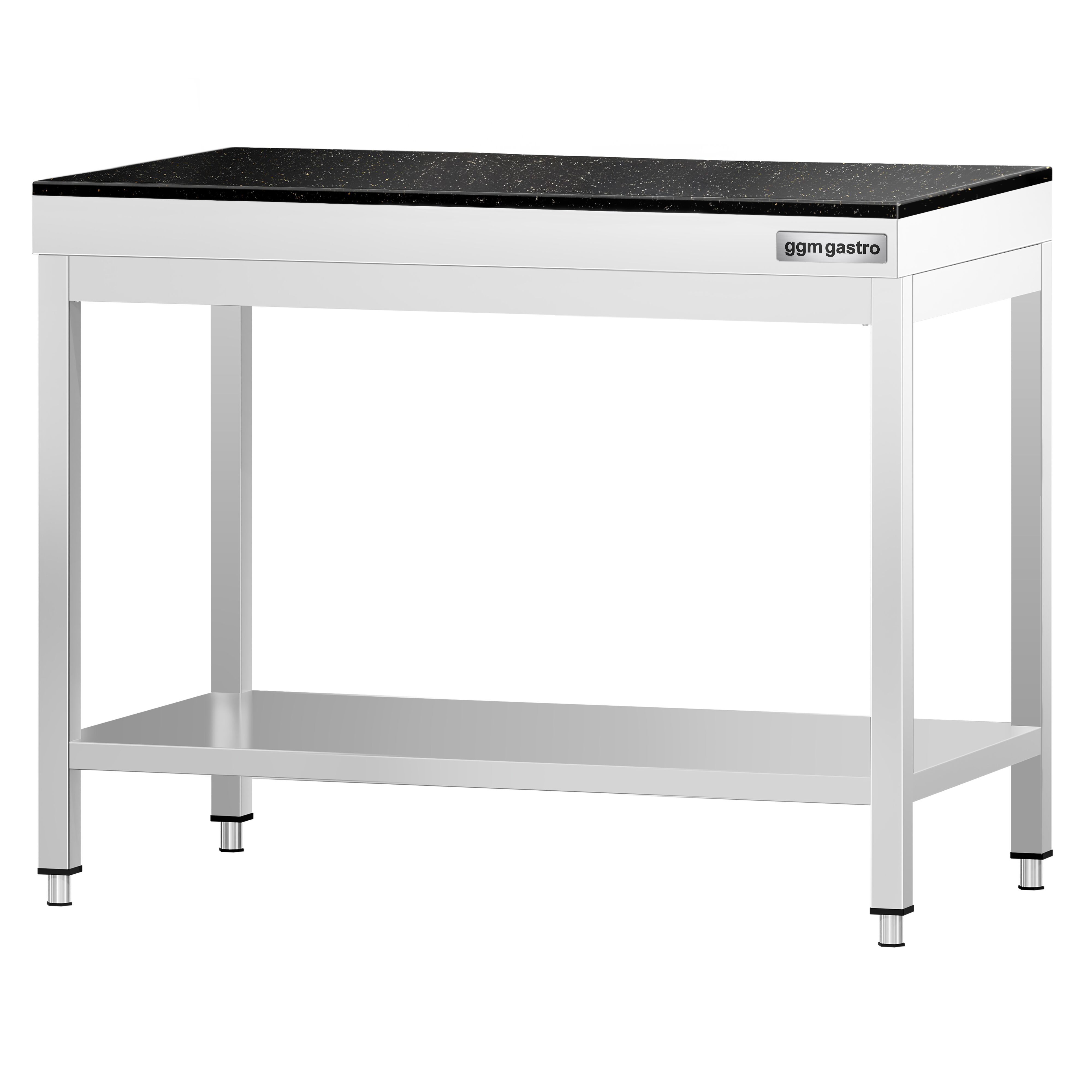 Table de travail inox PREMIUM - 800 x 700 mm - avec tablette inférieure - incl. Plan de travail en Granit