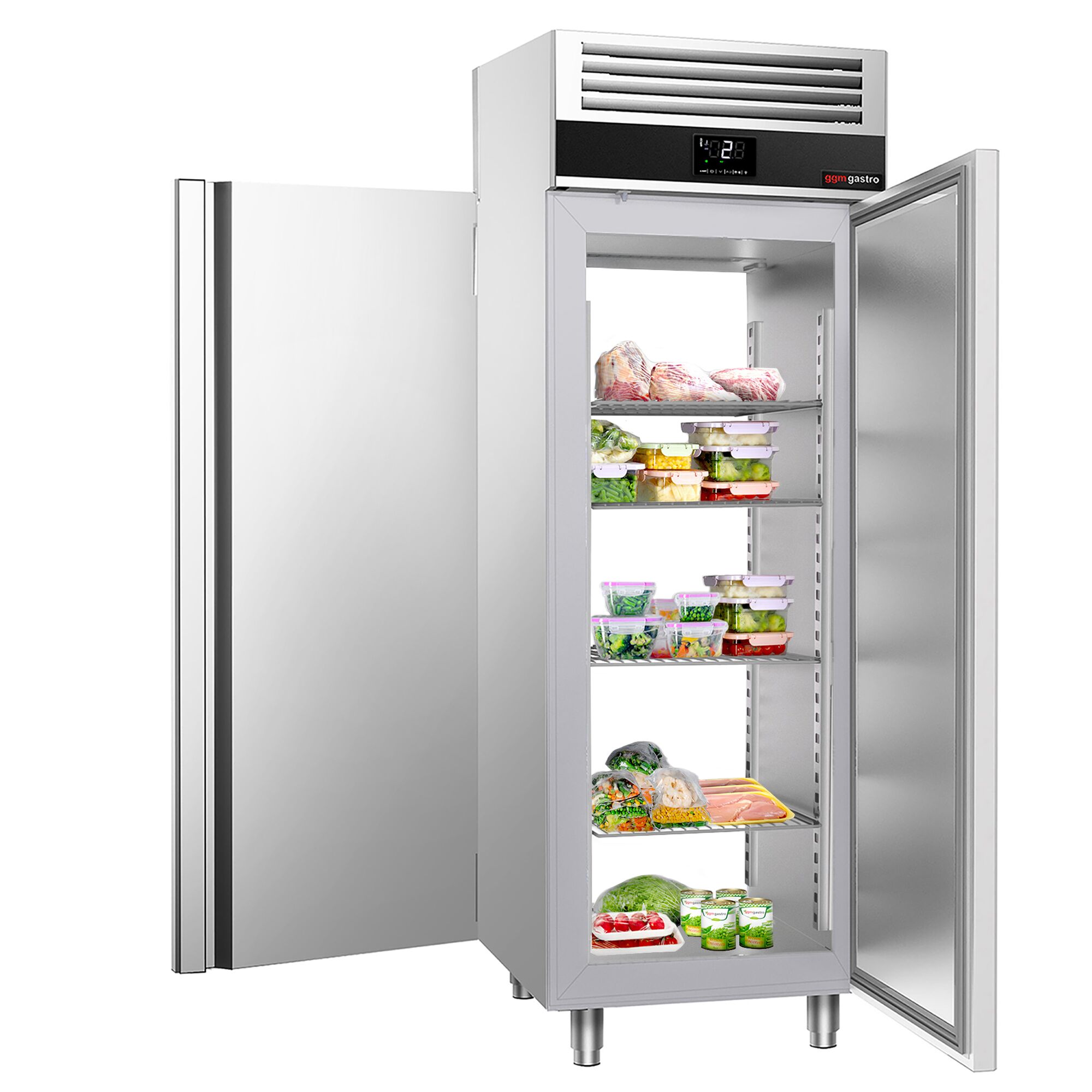 Armoire réfrigérée positive Inox AISI 304 PREMIUM - GN 2/1 - 700 L - avec 1 porte avant & 1 porte arrière & 3 glissières & 3 grilles GN 2/1