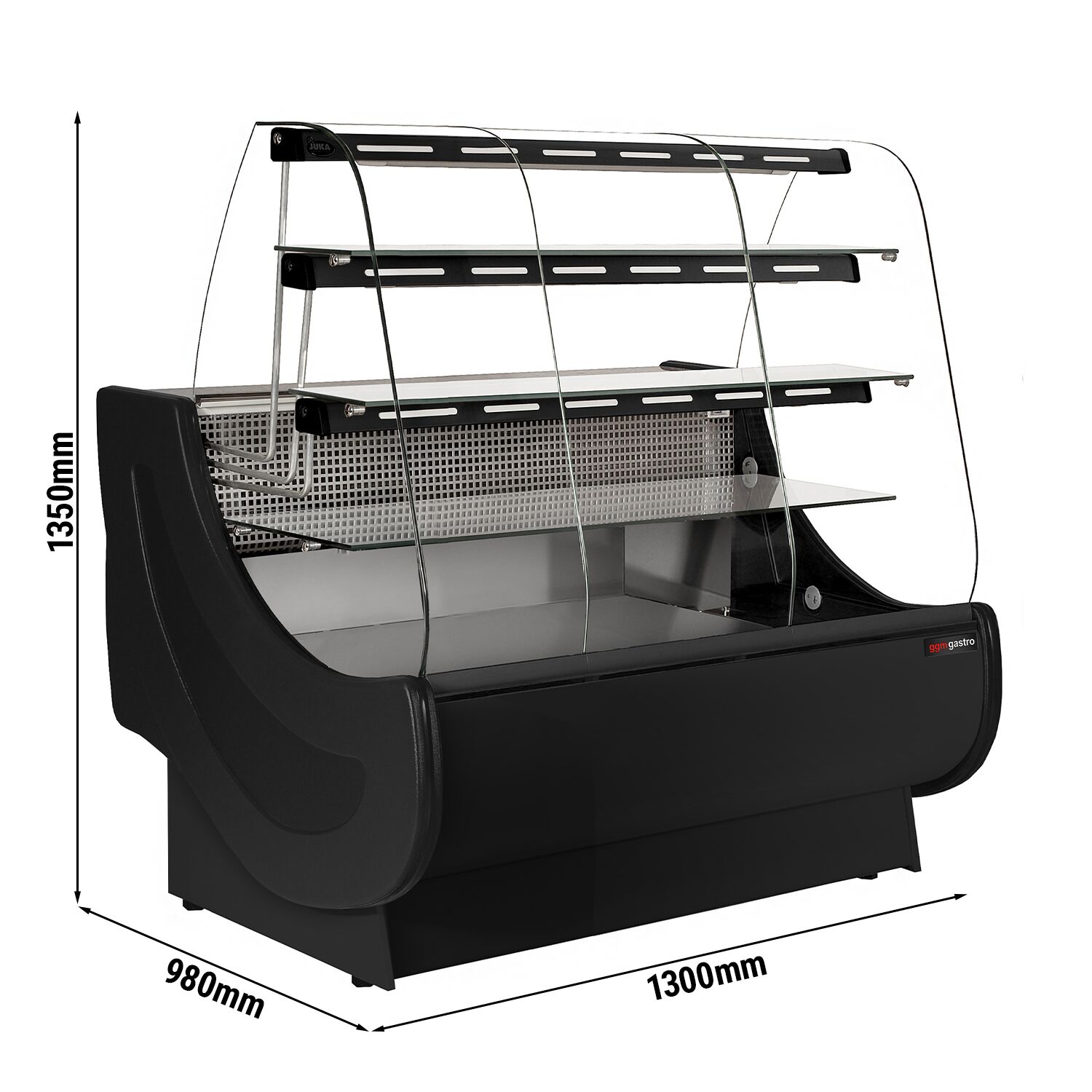 Comptoir vitrine réfrigérée - 1300x980mm - +4/+12°C - 3 étagères vitrées éclairées - Tiroirs à gâteaux - Plexiglas de nuit