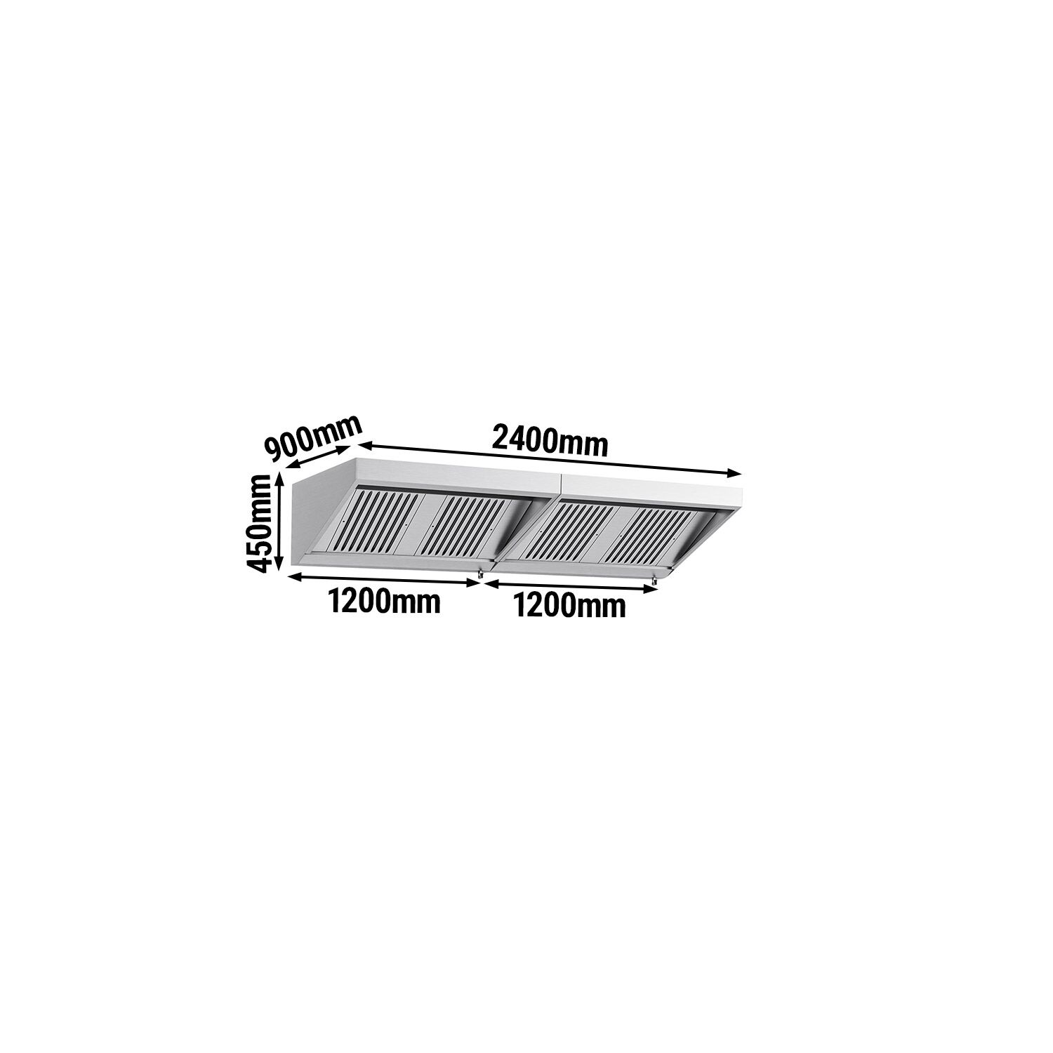 Commercial Wall-Mounted Extraction Canopy - 2600mm - with Baffle Filters & LED Lighting