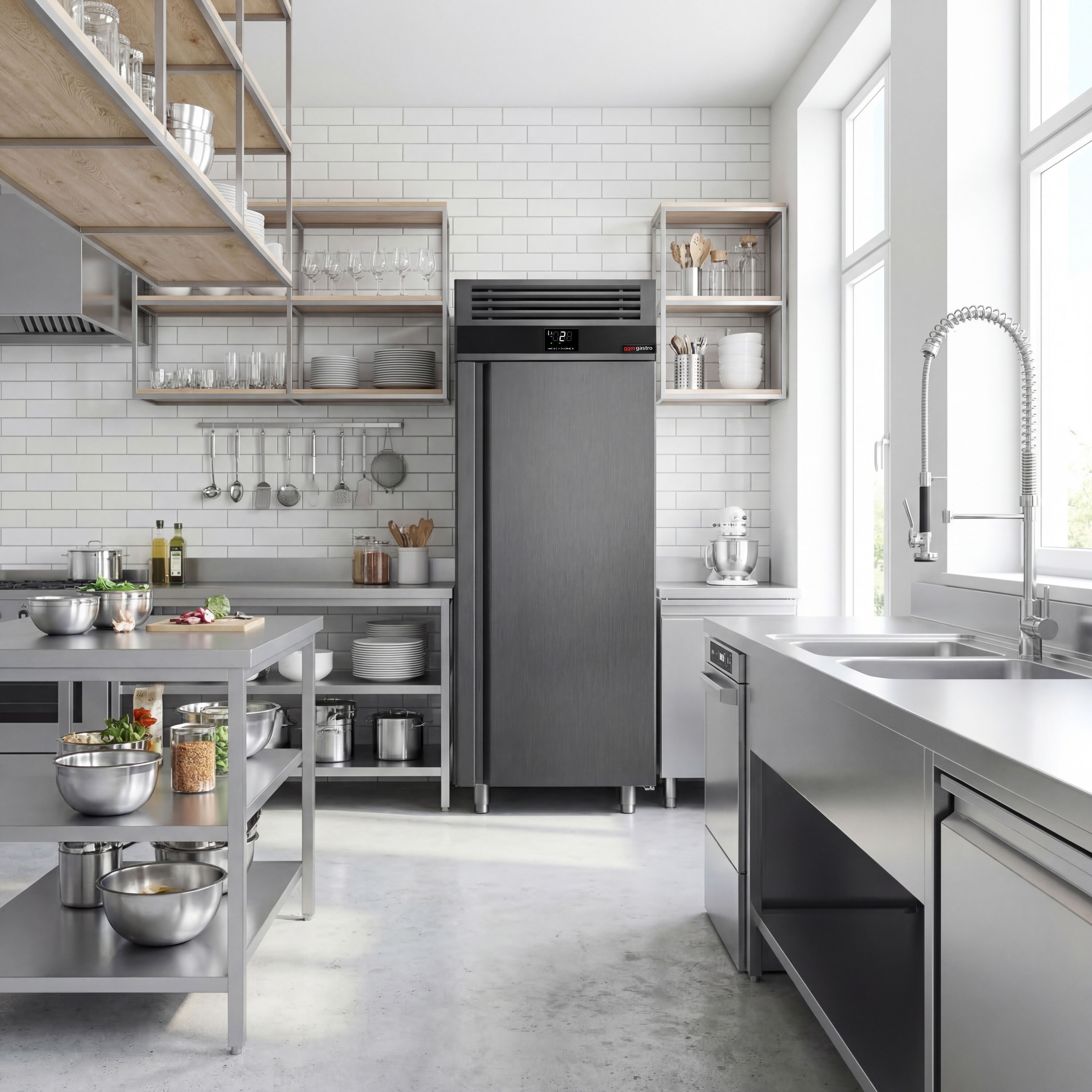 Armoire réfrigérée positive Inox AISI 304 PREMIUM - GN 2/1 - 700 L - avec 1 porte & Glissières GN & 4 grilles GN 2/1 - Anthracite