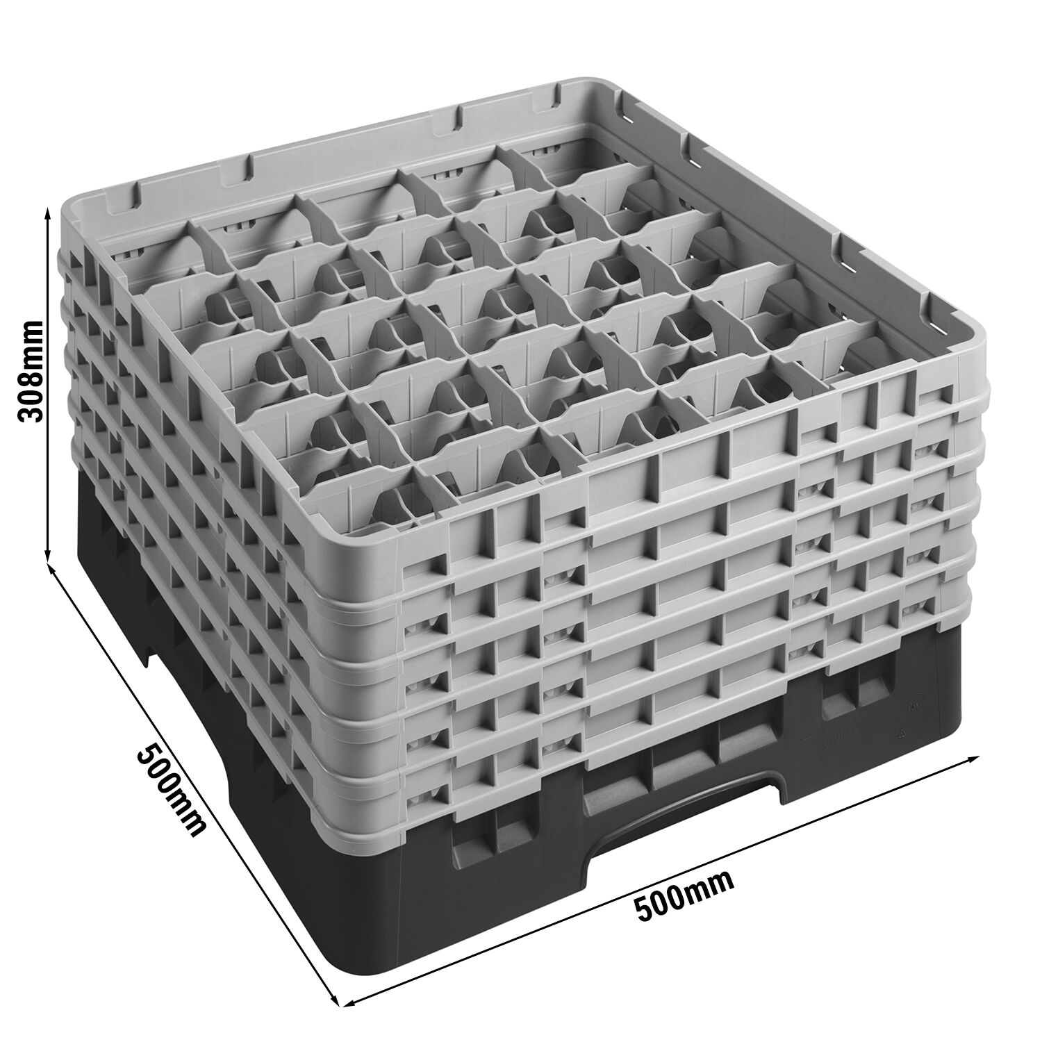 CAMBRO | CAMRACK® - Glazenwasmand 1/1 - 25 vakken - met 5 verlengstukken - 500x500mm - Zwart