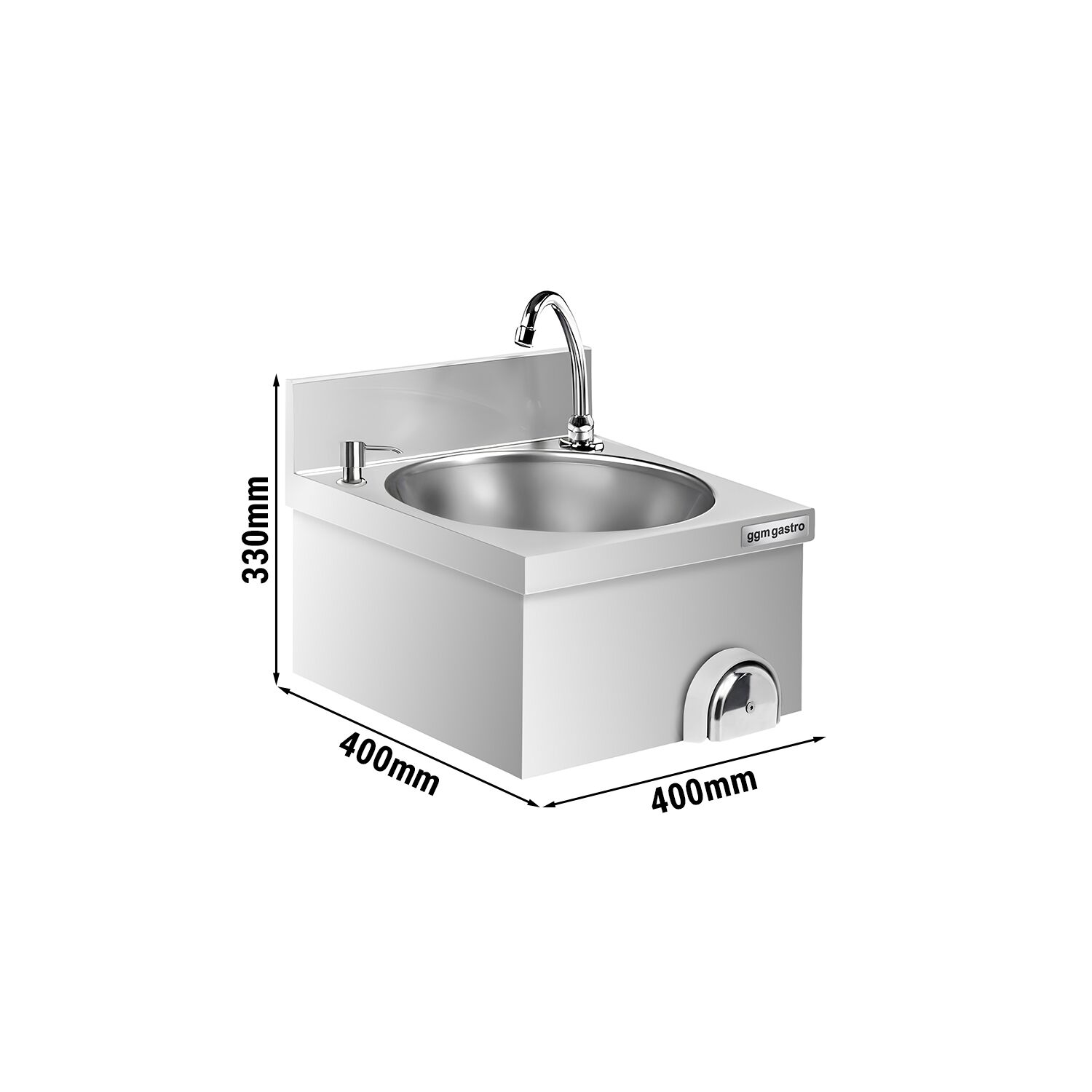 Lave-mains - Acier inoxydable - avec commande fémorale, distributeur de savon