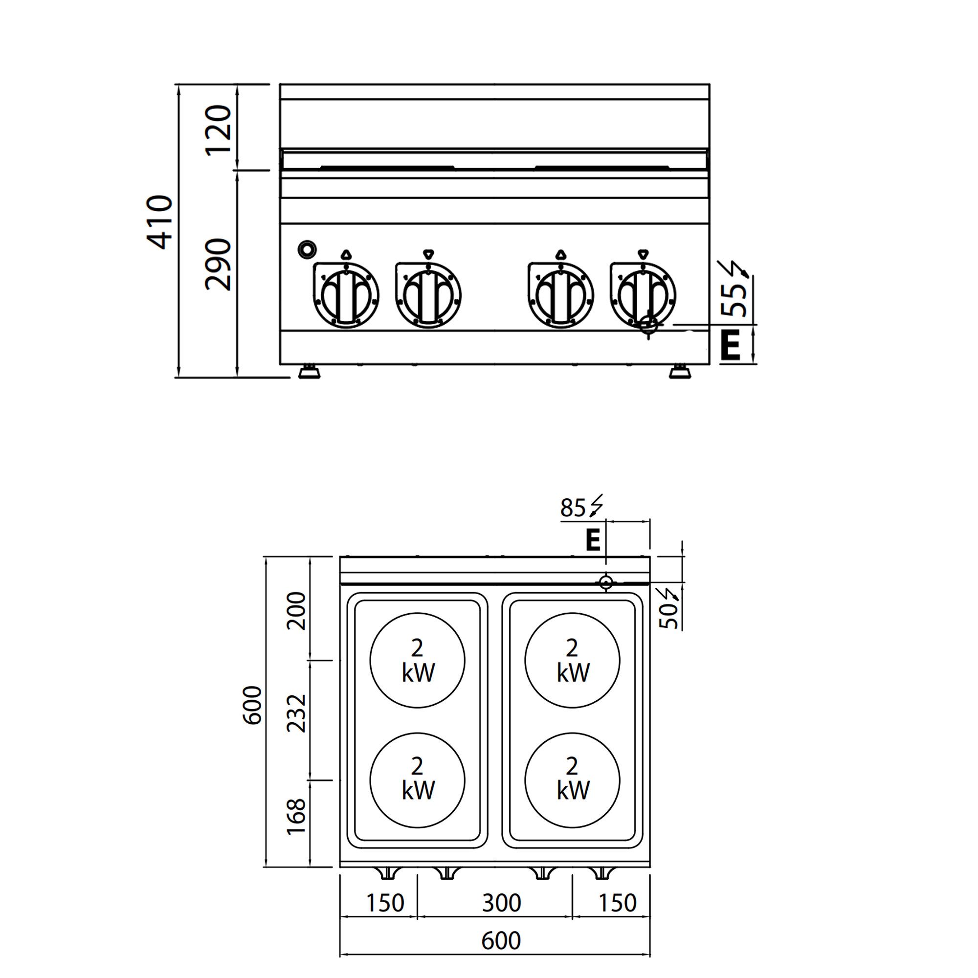 Electric Boiling Top - 8kW - 4 plates