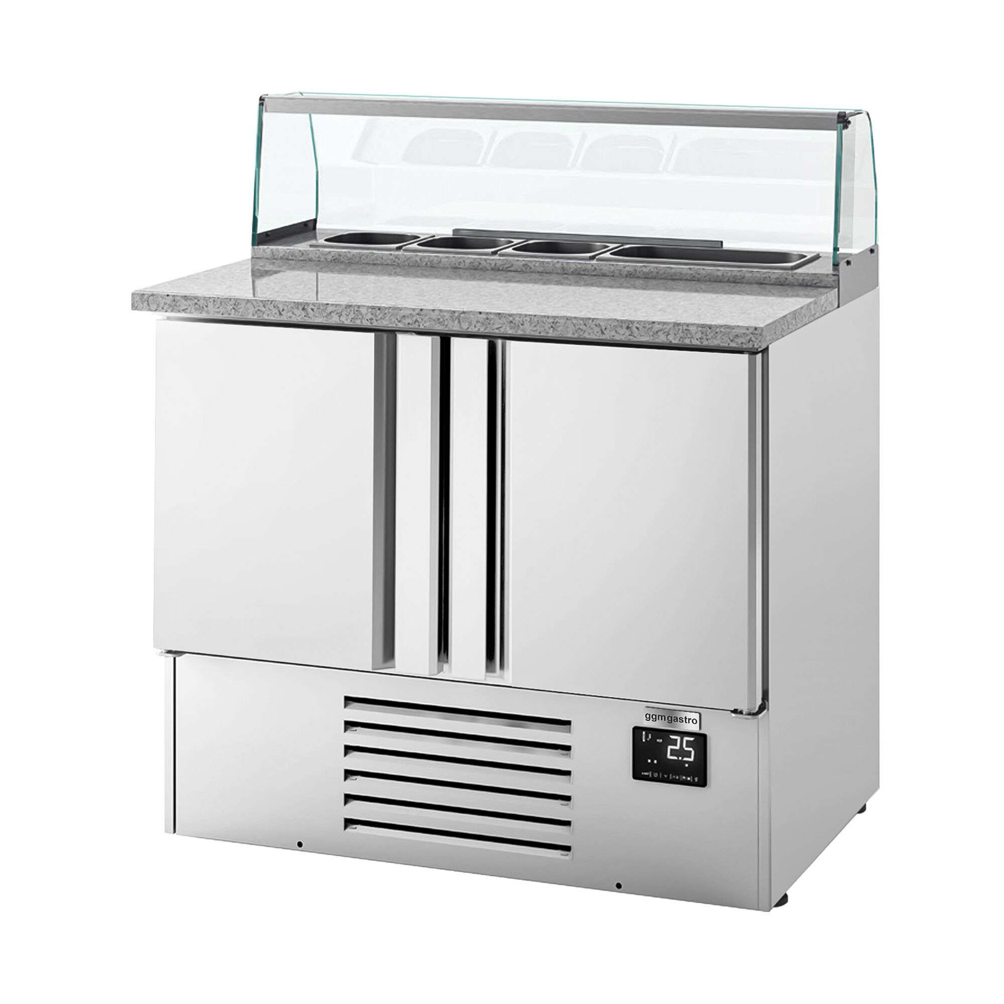 Commercial Saladette Counter PREMIUM PLUS - 978mm - 230L - 2 doors - with glass canopy for 5 x GN 1/6