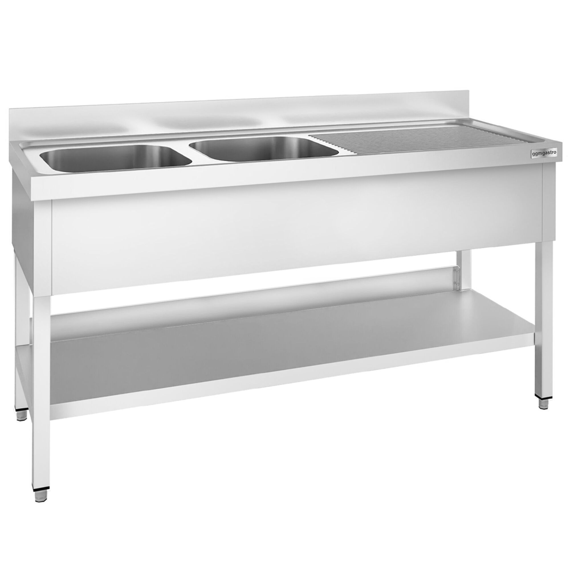 Plonge en inox PREMIUM - 1800x600mm - avec étagère basse - 2 bacs à gauche