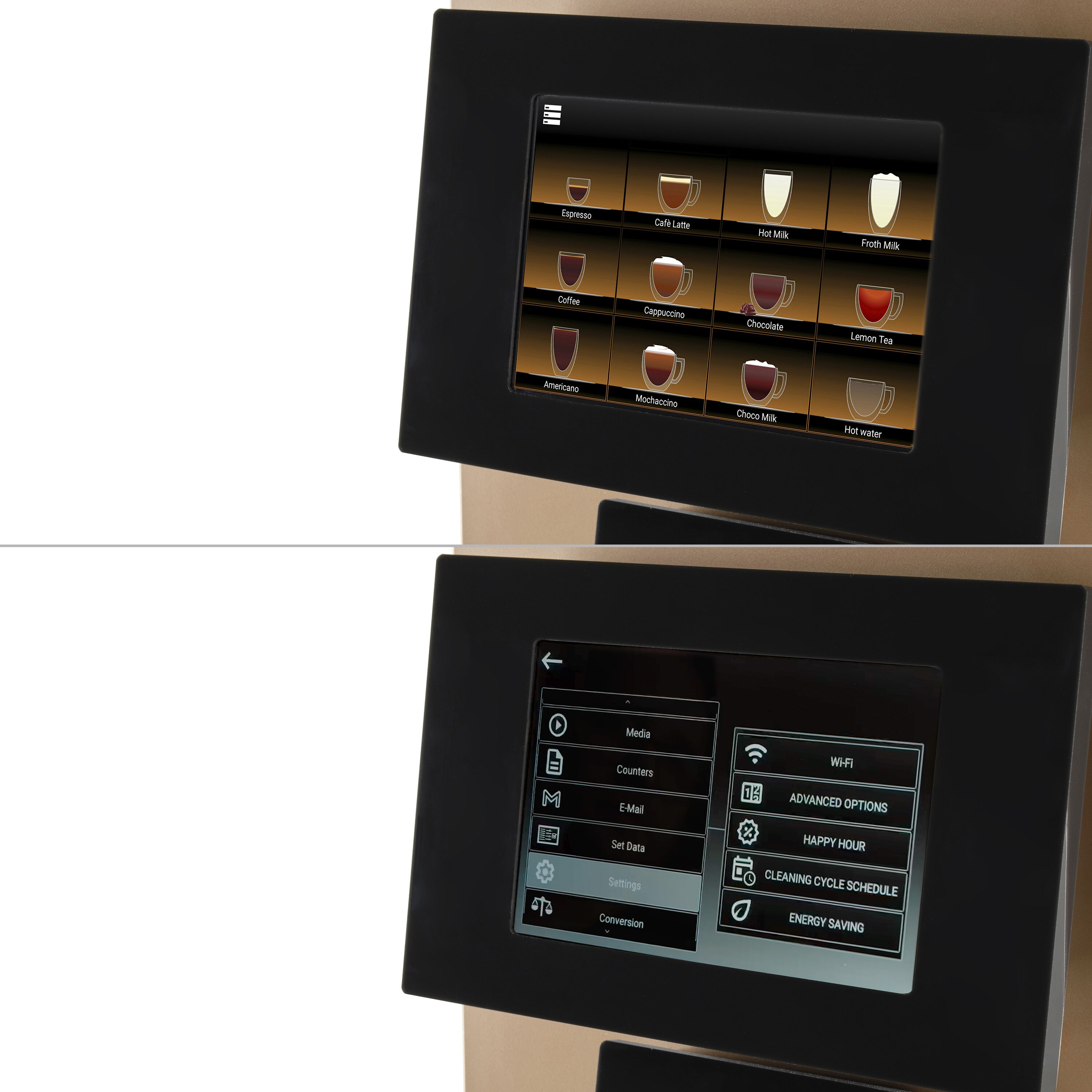 Machine à café automatique - 30 programmes - écran tactile 10 pouces - 1 réservoir à grains & 2 compartiments à poudre - avec système de lait frais